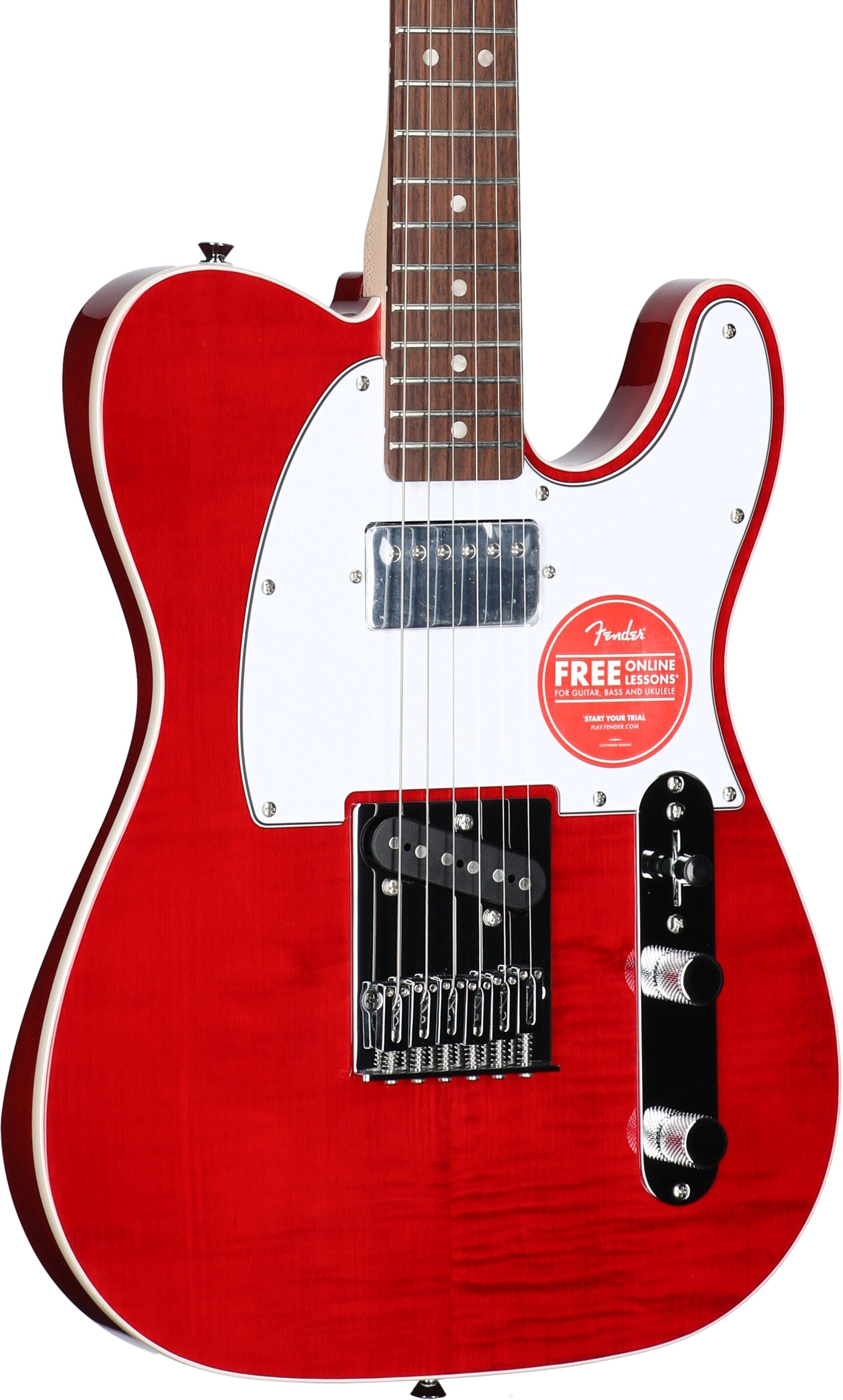 Squier Affinity Telecaster FMT SH Electric Guitar, with Laurel Fingerboard, Crimson Red Transparent, Full Left Front
