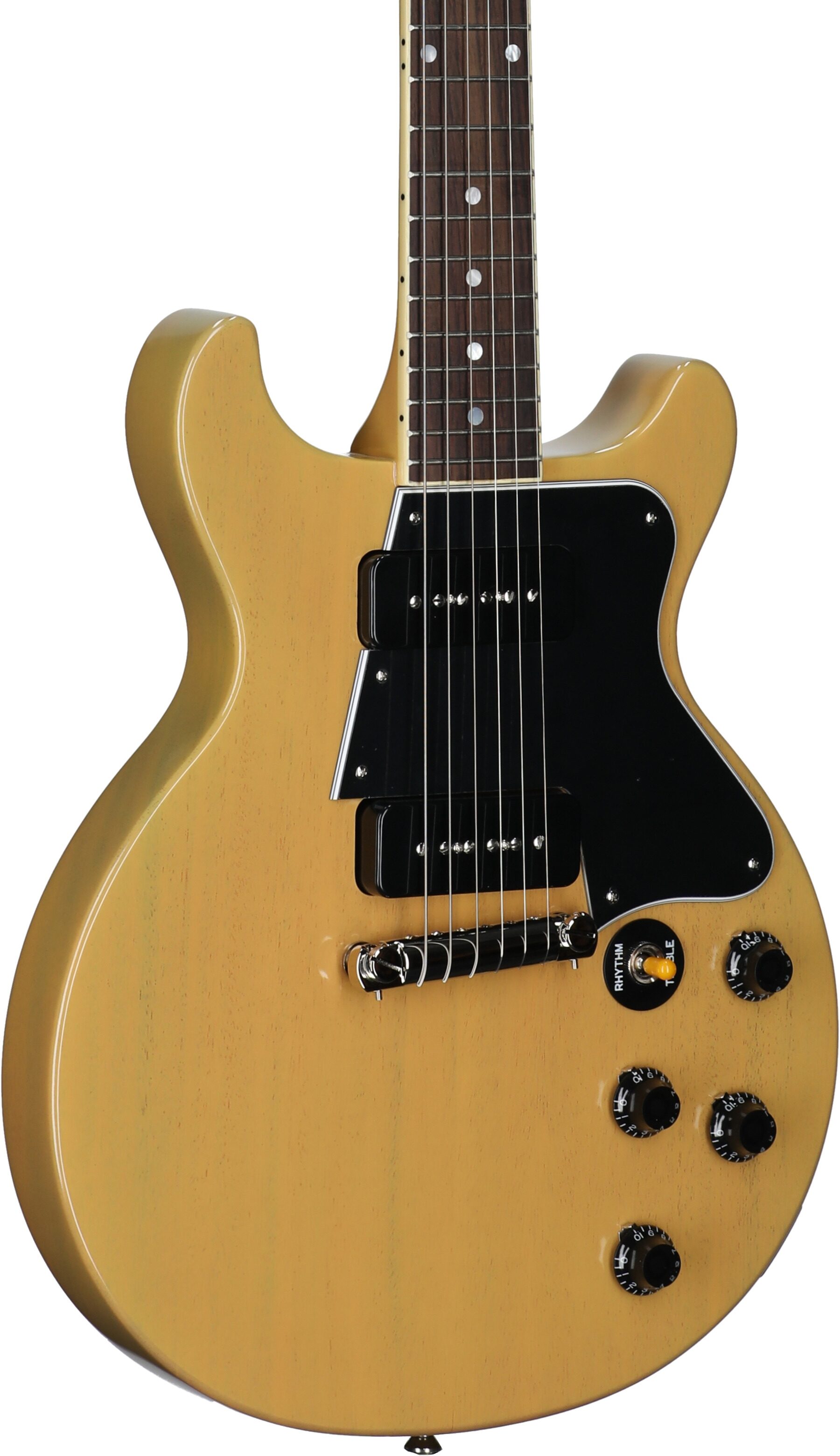 Epiphone Inspired by Gibson Custom 1960 Les Paul Special Double Cut Reissue Electric Guitar (with Case), TV Yellow, Full Left Front