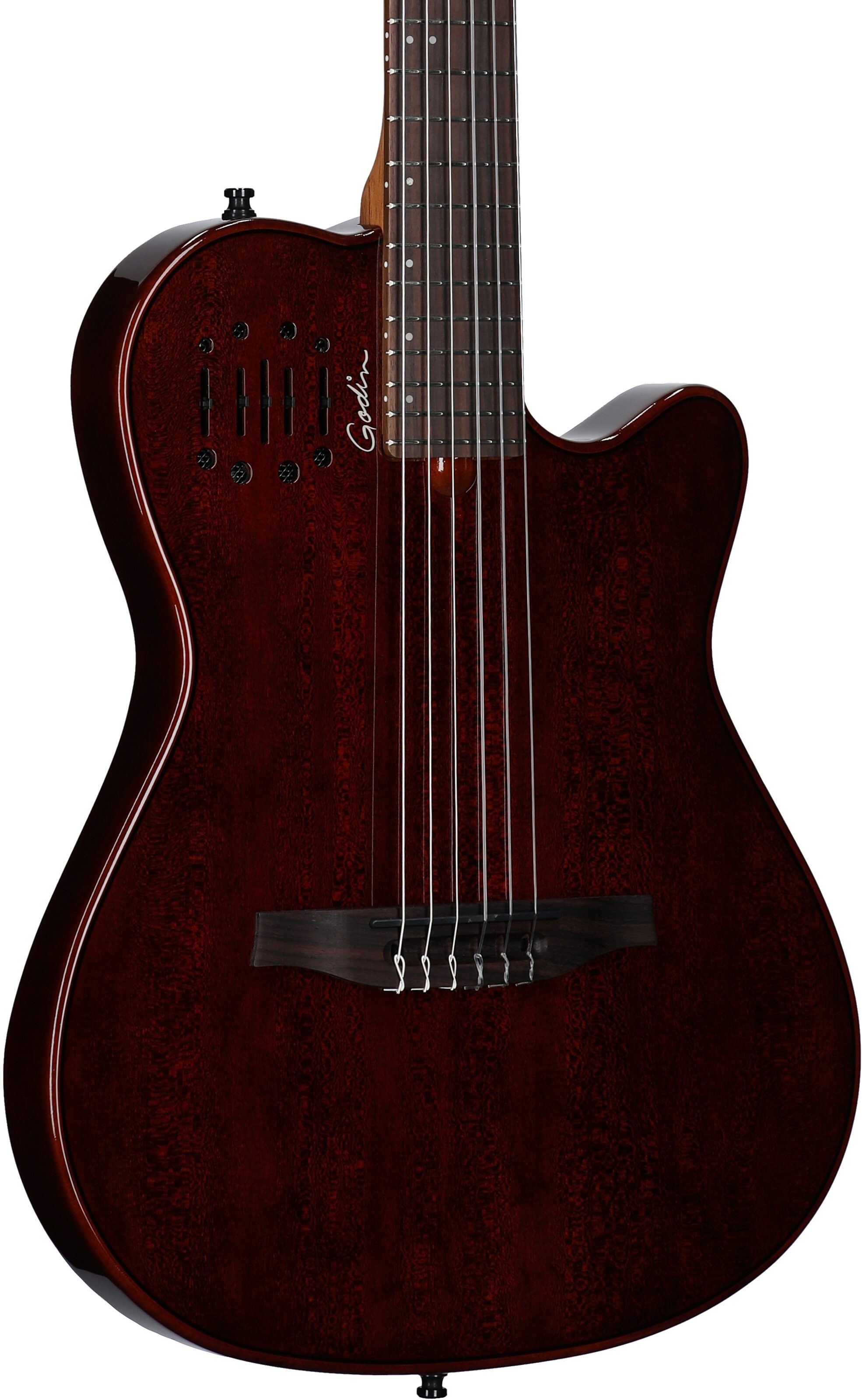 Godin Multiac Mundial Classical Acoustic-Electric Guitar (with Gig Bag), Kanyon Burst, Full Left Front