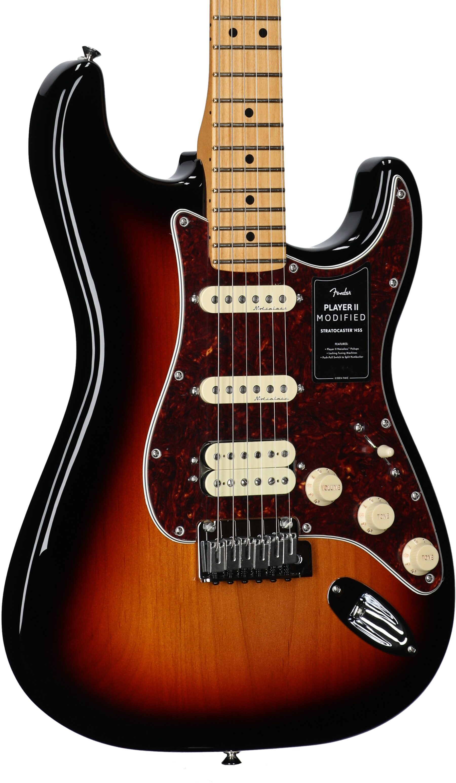 Fender Player II Modified HSS Stratocaster Electric Guitar, Maple Fingerboard (with Gig Bag), 3-Color Sunburst, Full Left Front