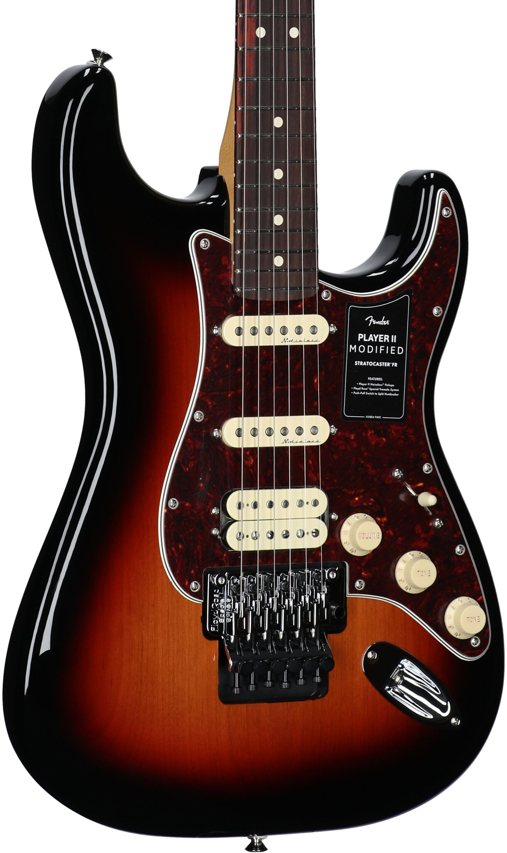 Fender Player II Modified Stratocaster HSS FR Electric Guitar, Rosewood Fingerboard (with Gig Bag), 3-Color Sunburst, Full Left Front