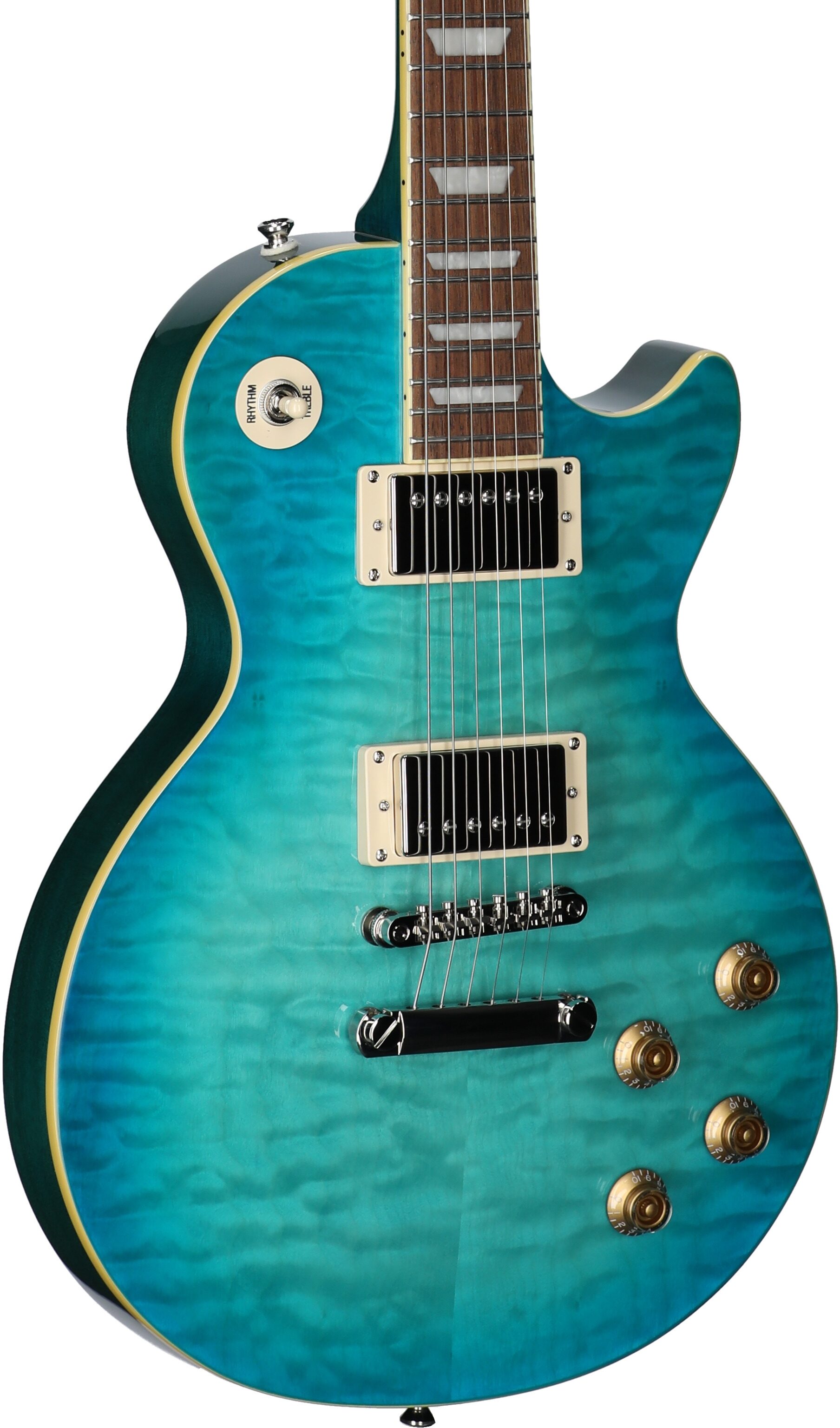 Epiphone Goryo Yuto Les Paul Standard Electric Guitar (with Soft Case), Quilt Blue Burst, Full Left Front