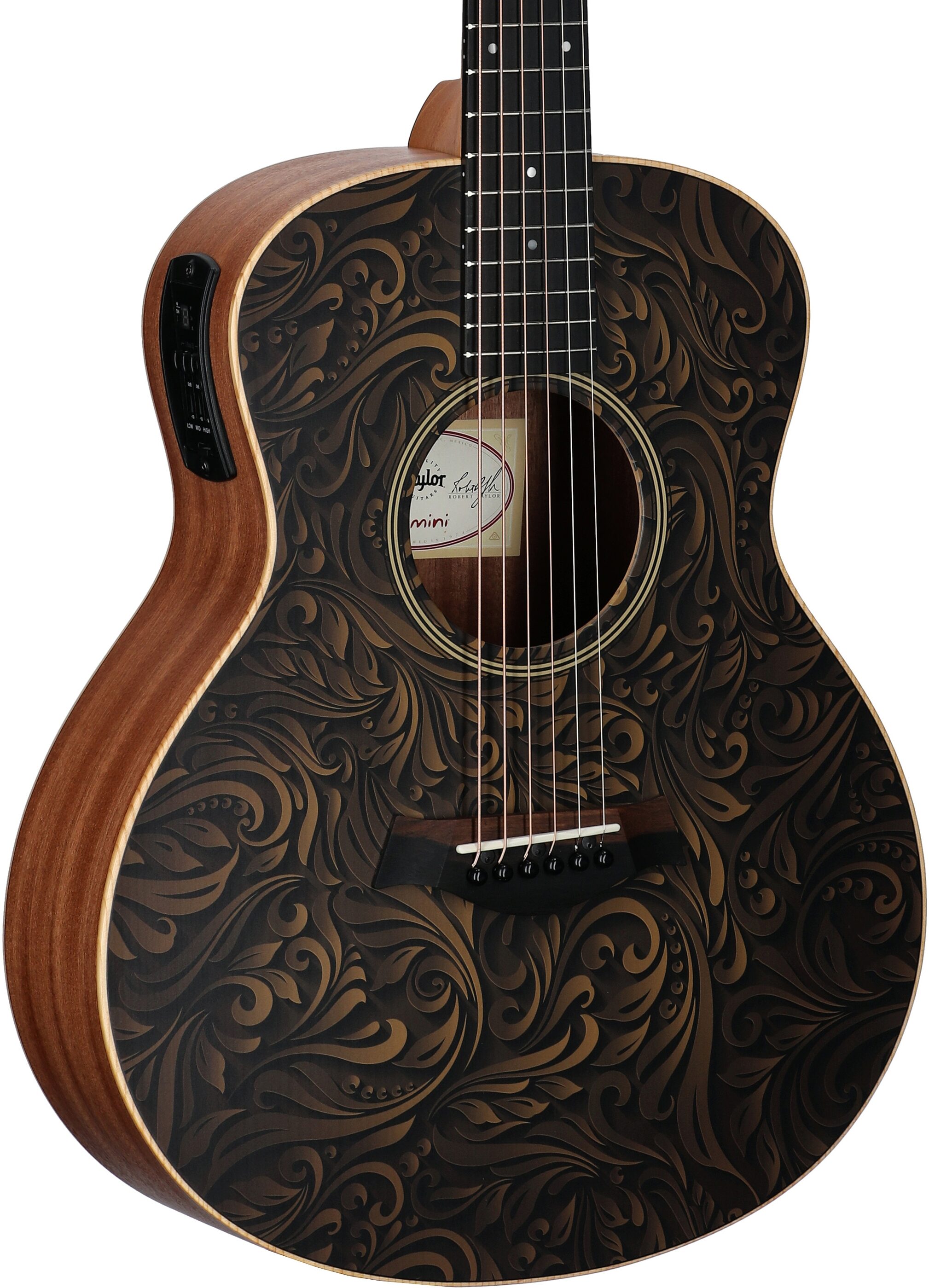 Taylor GS Mini-e Special Edition Mini Grand Symphony Acoustic-Electric Guitar (with Gig Bag), Paisley Burst, Full Left Front