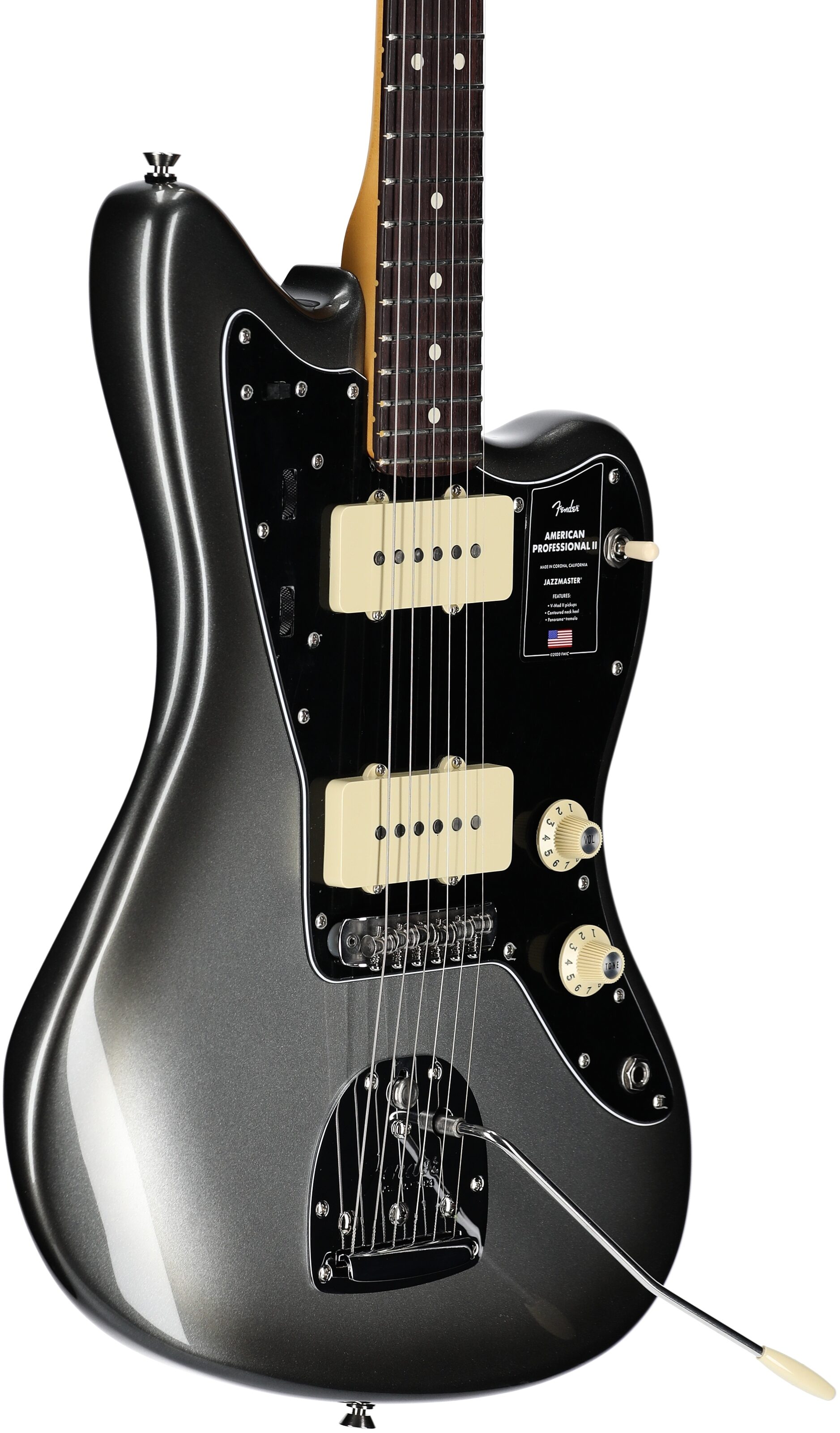 Fender American Pro II Jazzmaster Electric Guitar, Rosewood Fingerboard (with Case), Mercury, Full Left Front