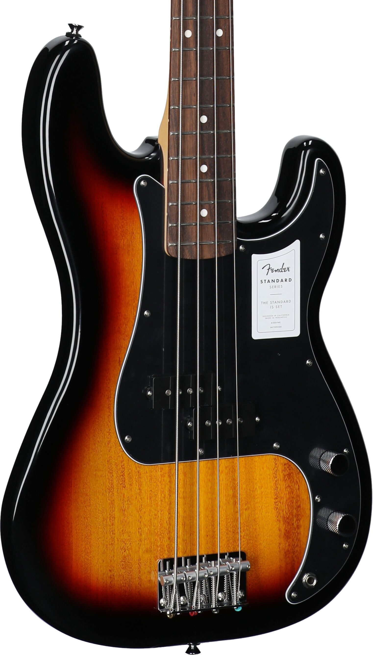 Fender Standard Precision Bass Guitar, Laurel Fingerboard, 3-Color Sunburst, Full Left Front