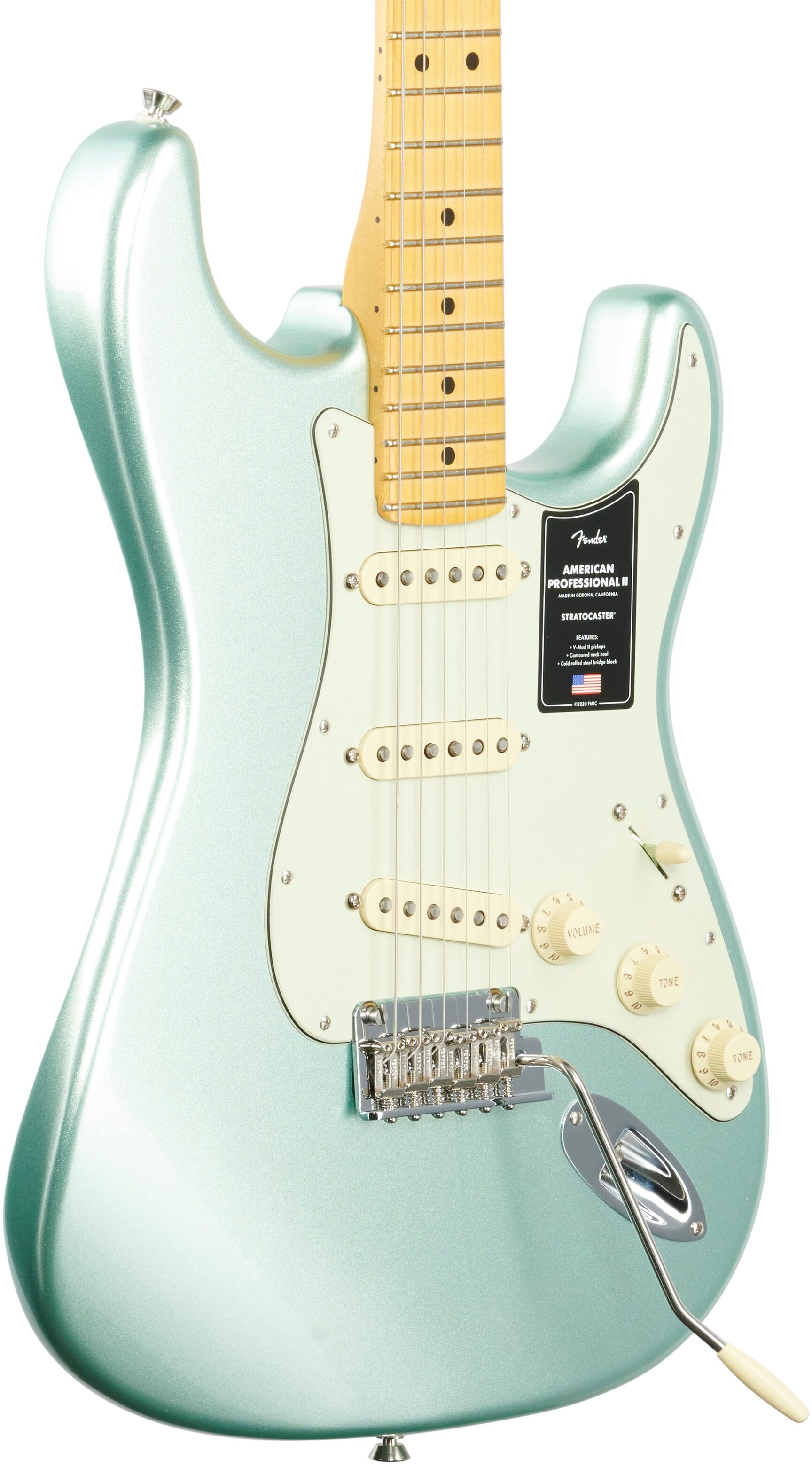 Fender American Pro II Stratocaster Electric Guitar, Maple Fingerboard (with Case), Surf Green, Full Left Front