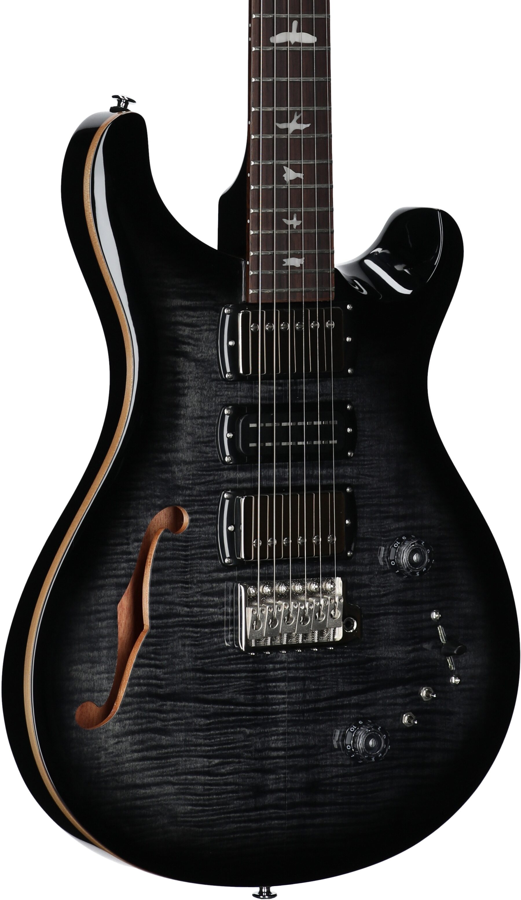 PRS Paul Reed Smith SE Special Semi-Hollow Electric Guitar (with Gig Bag), Charcoal Burst, Full Left Front