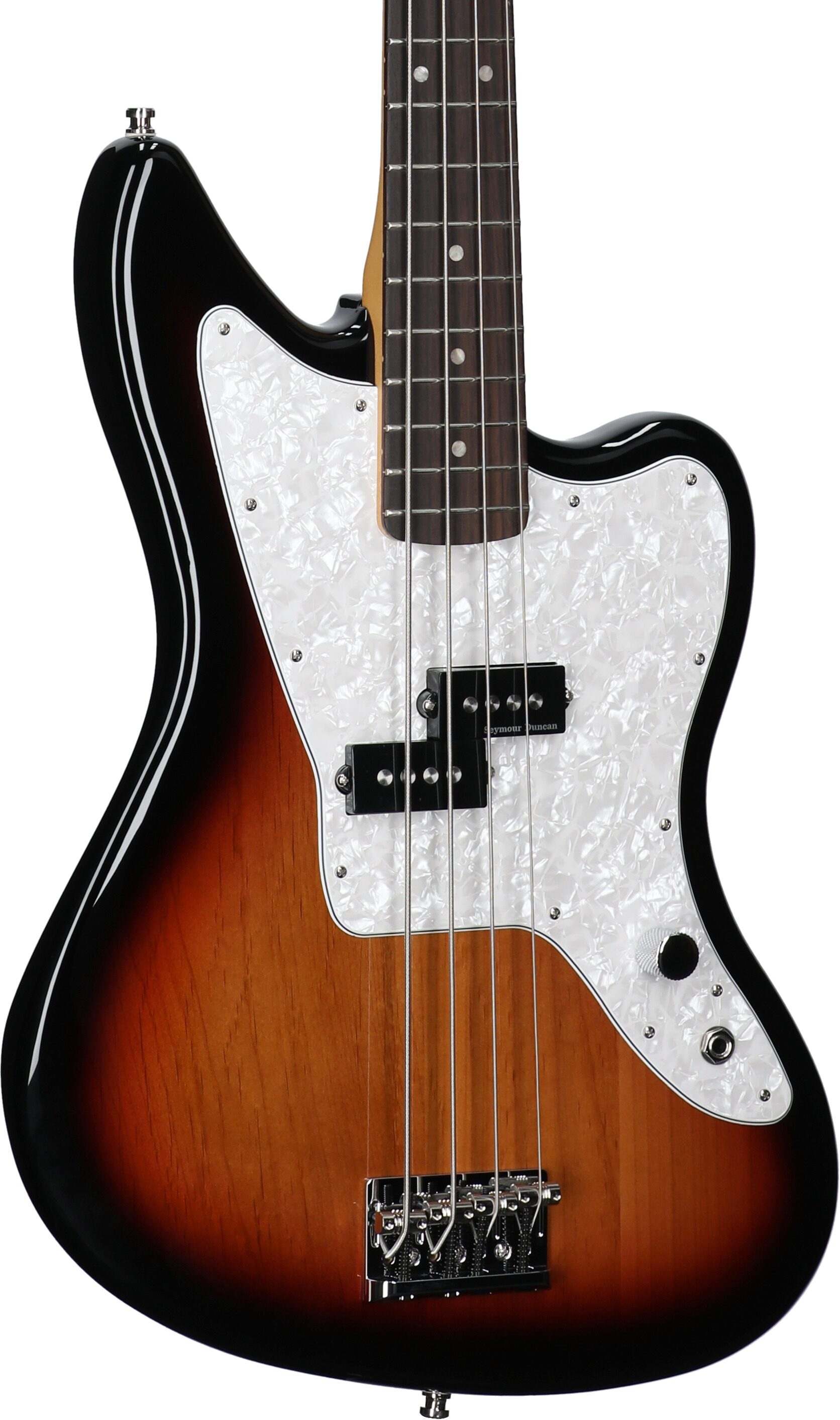 Fender Limited Edition Mark Hoppus Jaguar Electric Bass, Rosewood Fingerboard (with Gig Bag), 3-Color Sunburst, Full Left Front