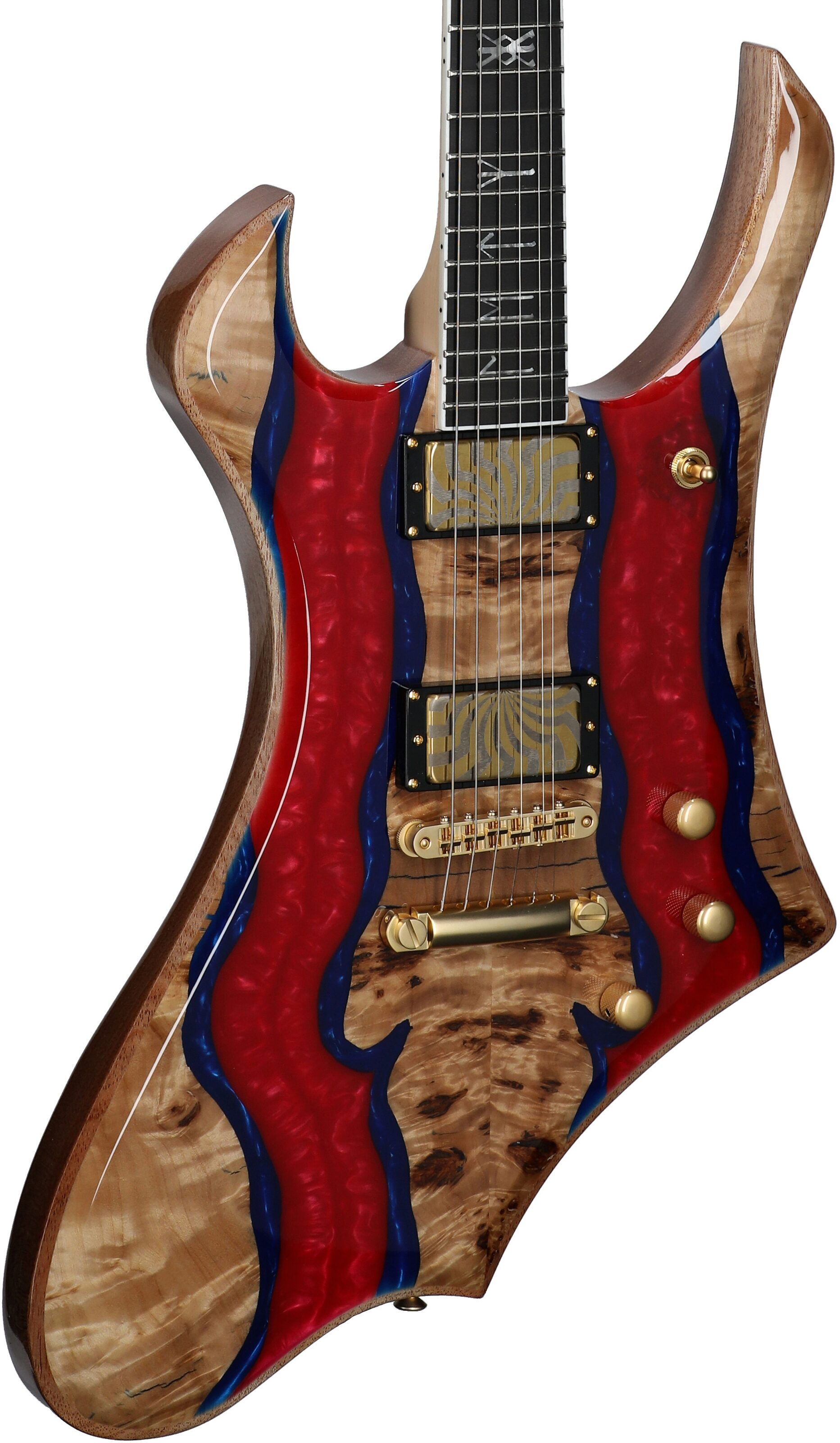 Wylde Audio Goregehn Electric Guitar, Blood River Burl, Full Left Front