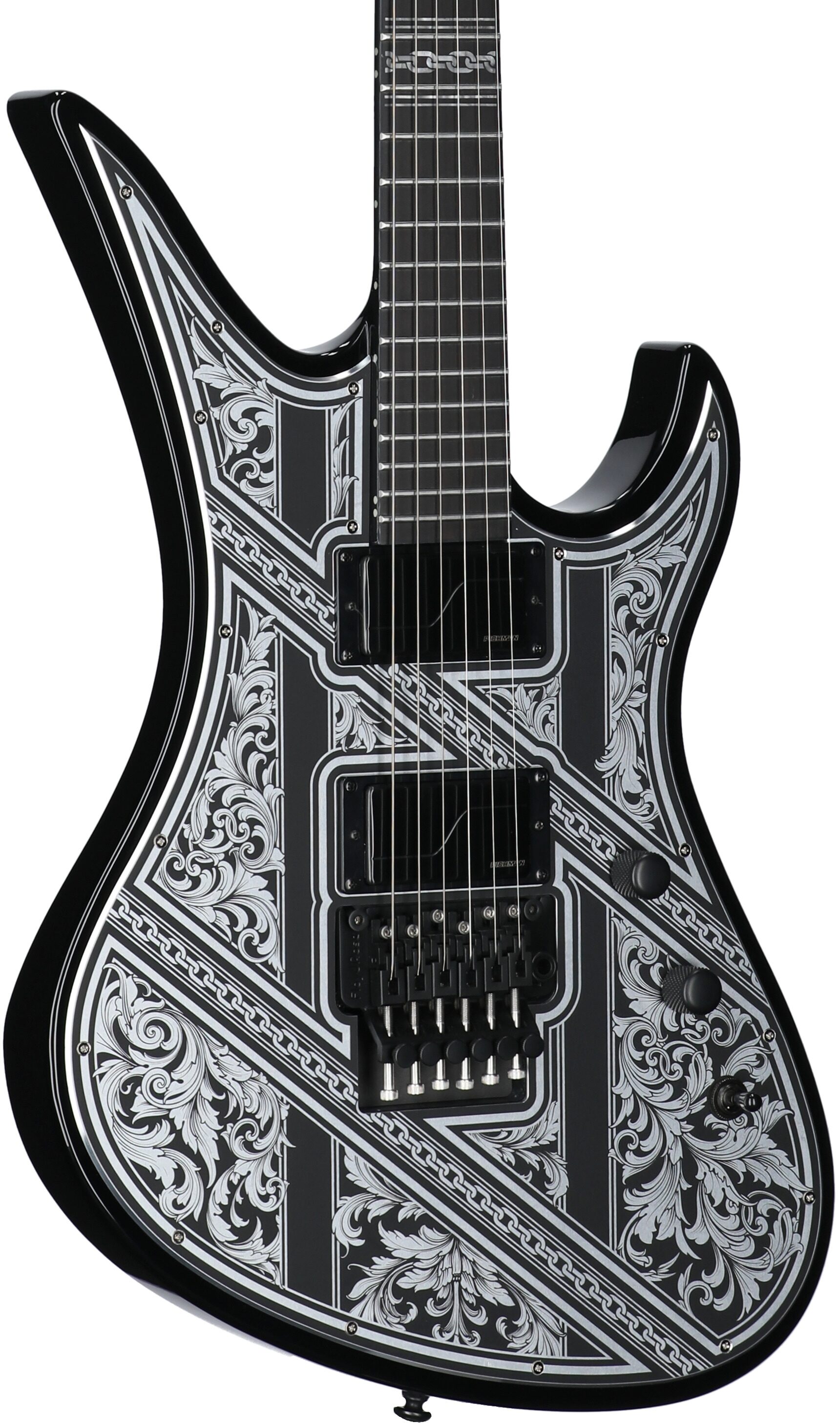 Schecter Avenger FR Przym Palladium Electric Guitar, Gloss Black, Full Left Front