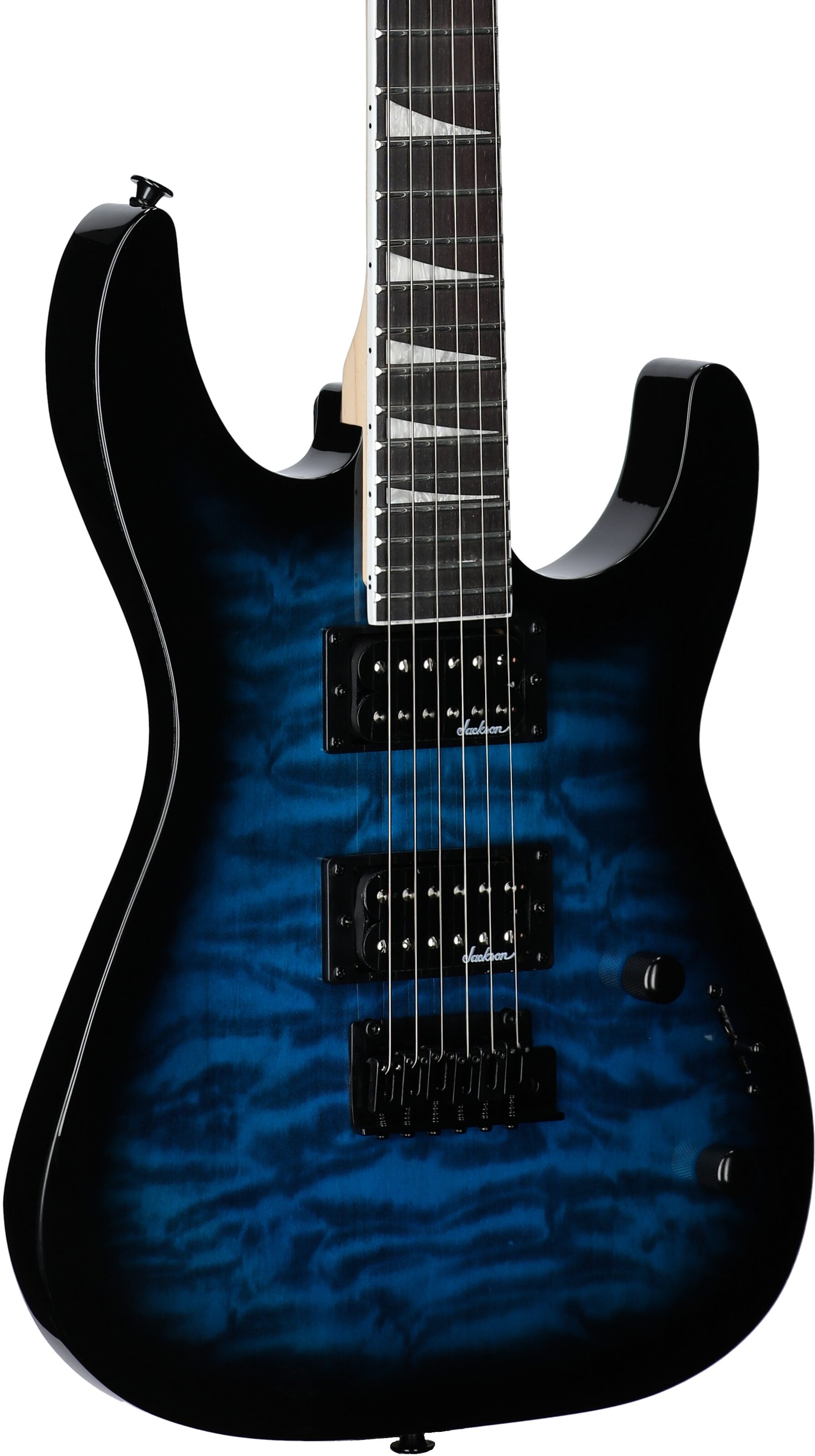 Jackson JS Series Dinky JS20 DKQ 2PT Electric Guitar, Transparent Blue, Full Left Front