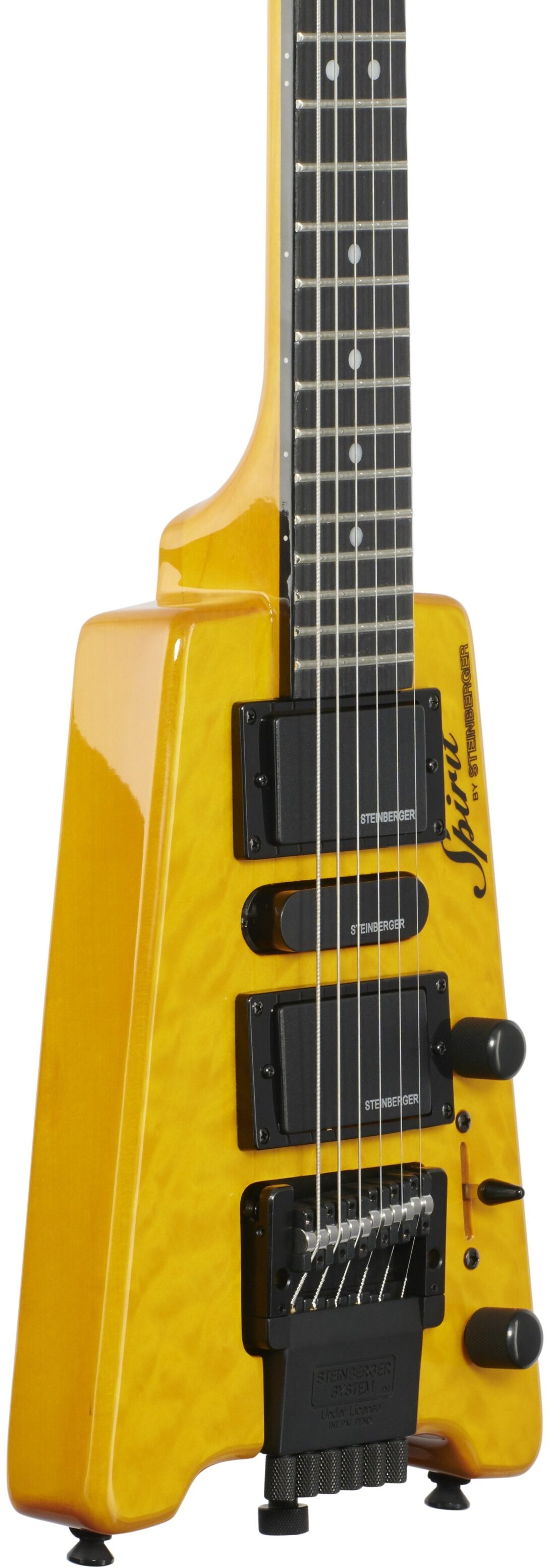 Steinberger GT-PRO Quilt Deluxe Electric Guitar (with Gig Bag), Transparent Amber, Full Left Front