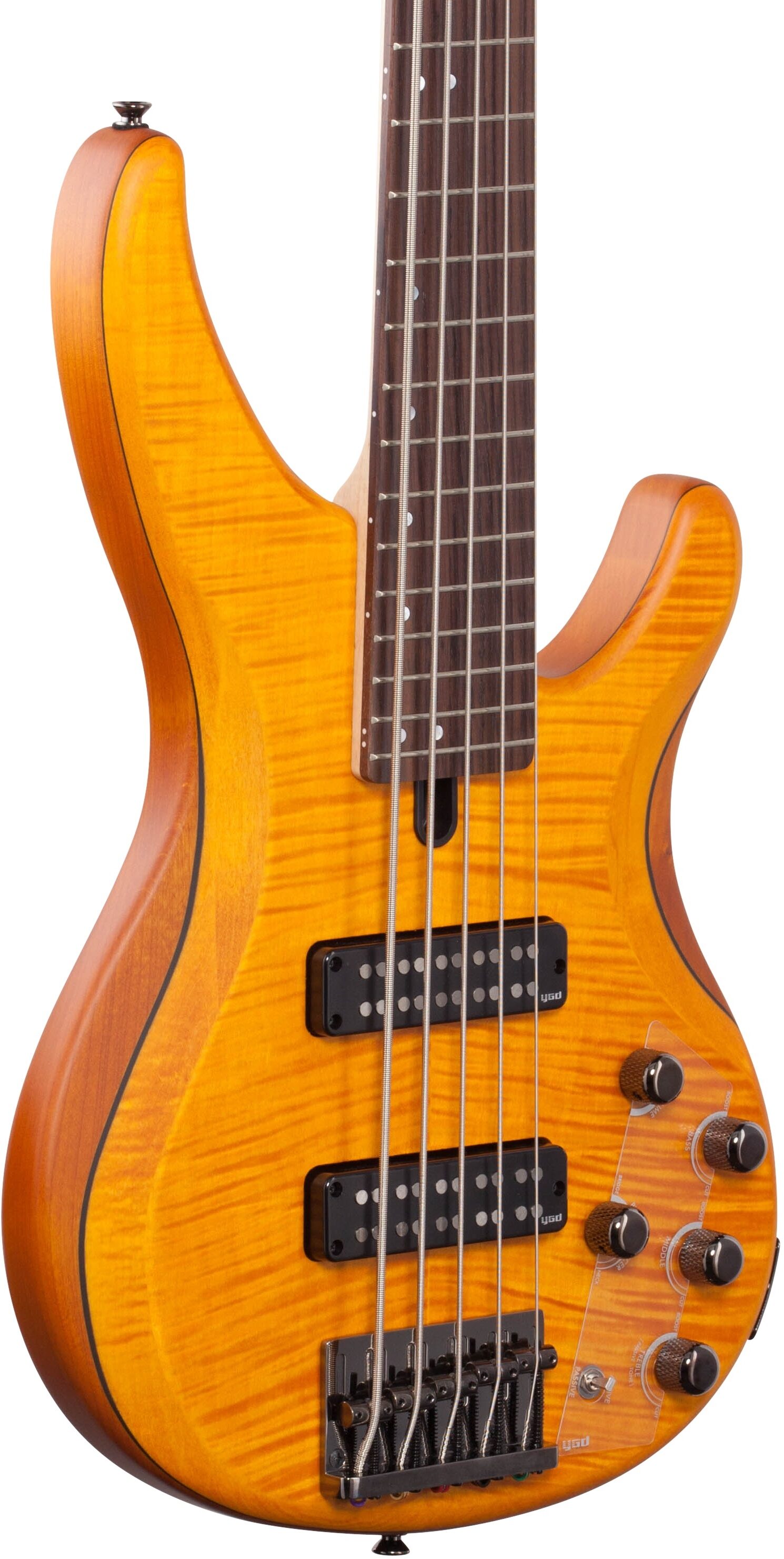 Yamaha TRBX605FM Electric Bass, 5-String, Matte Amber, Full Left Front