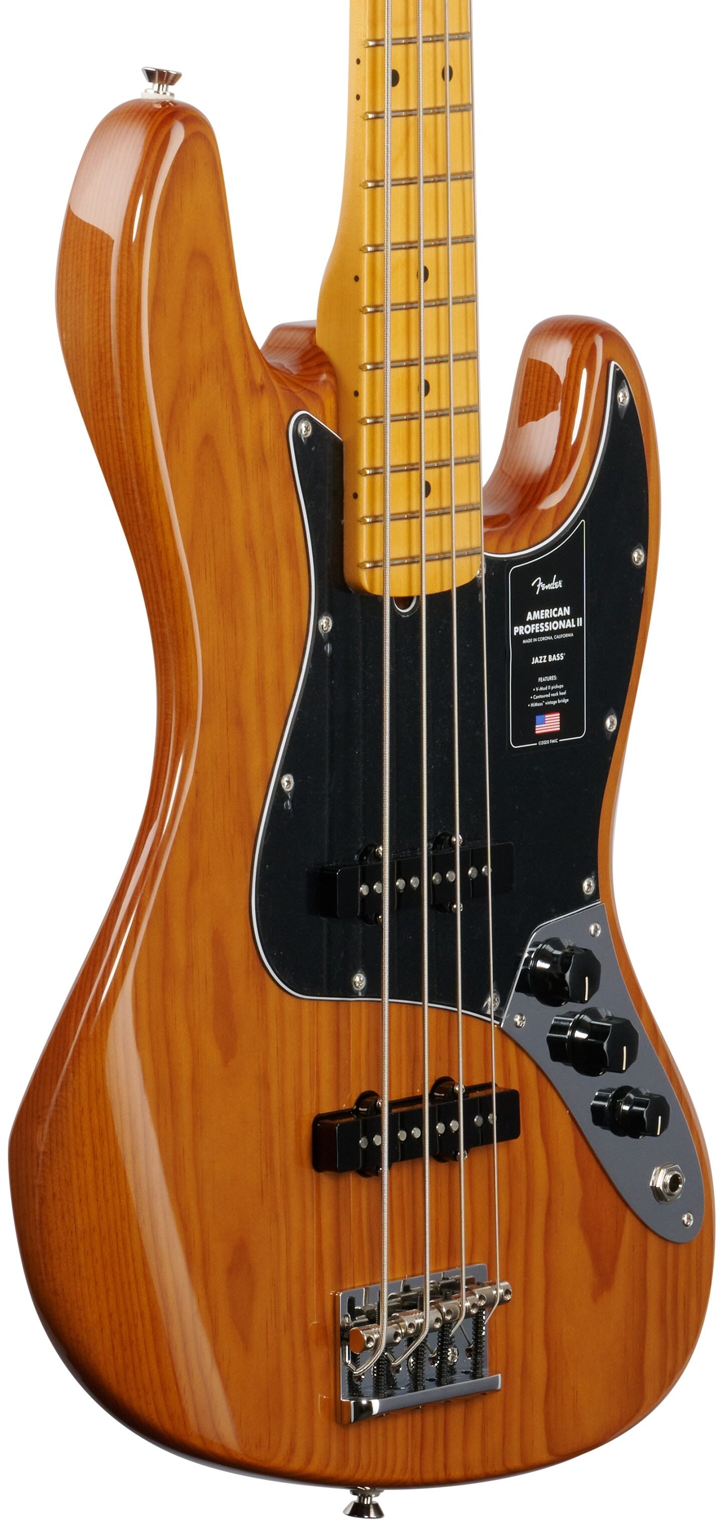 Fender American Pro II Jazz Electric Bass, Maple Fingerboard (with Case), Roasted Pine, Full Left Front