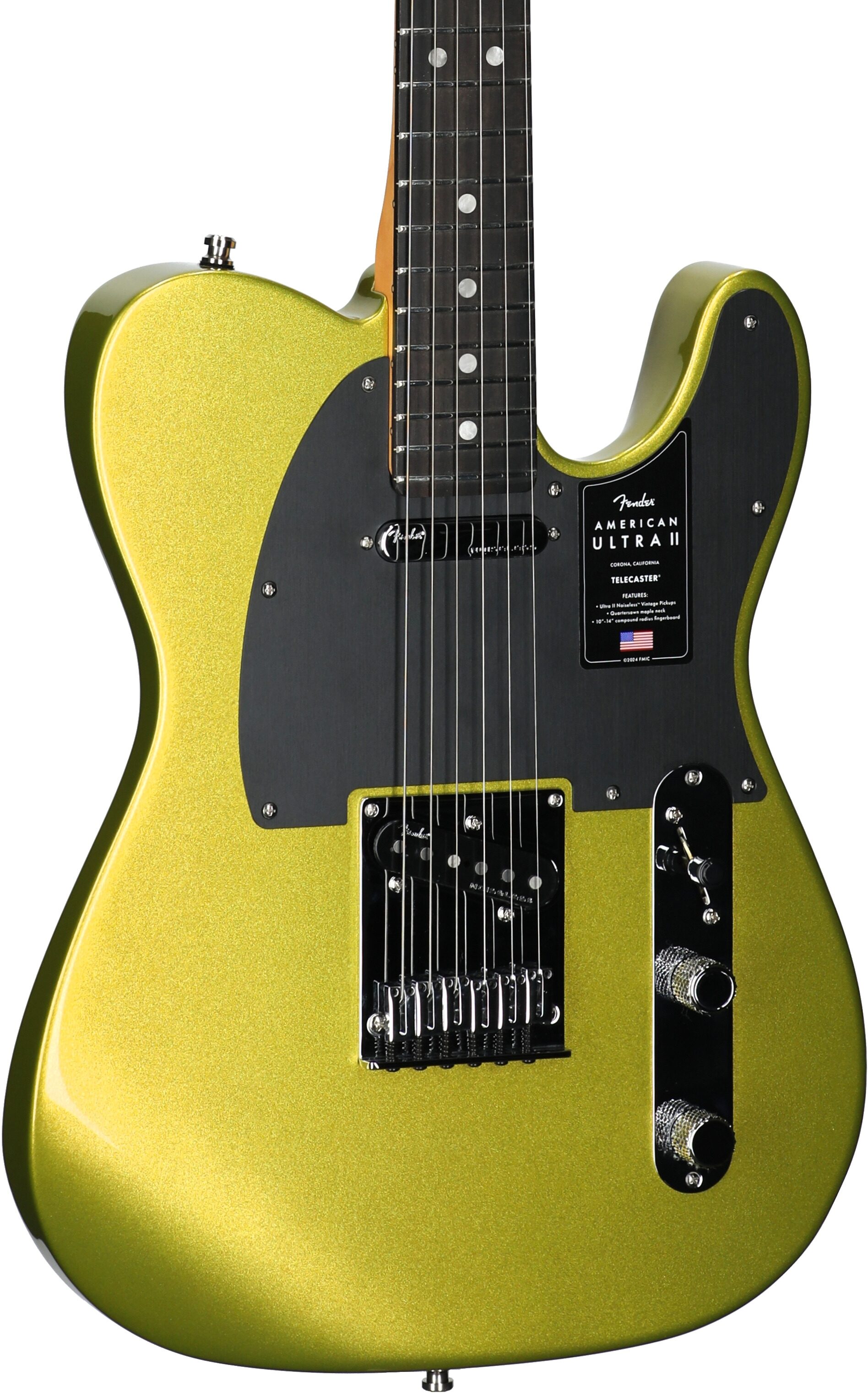 Fender American Ultra II Telecaster Electric Guitar, Ebony Fingerboard (with Case), Solar Flare, Full Left Front