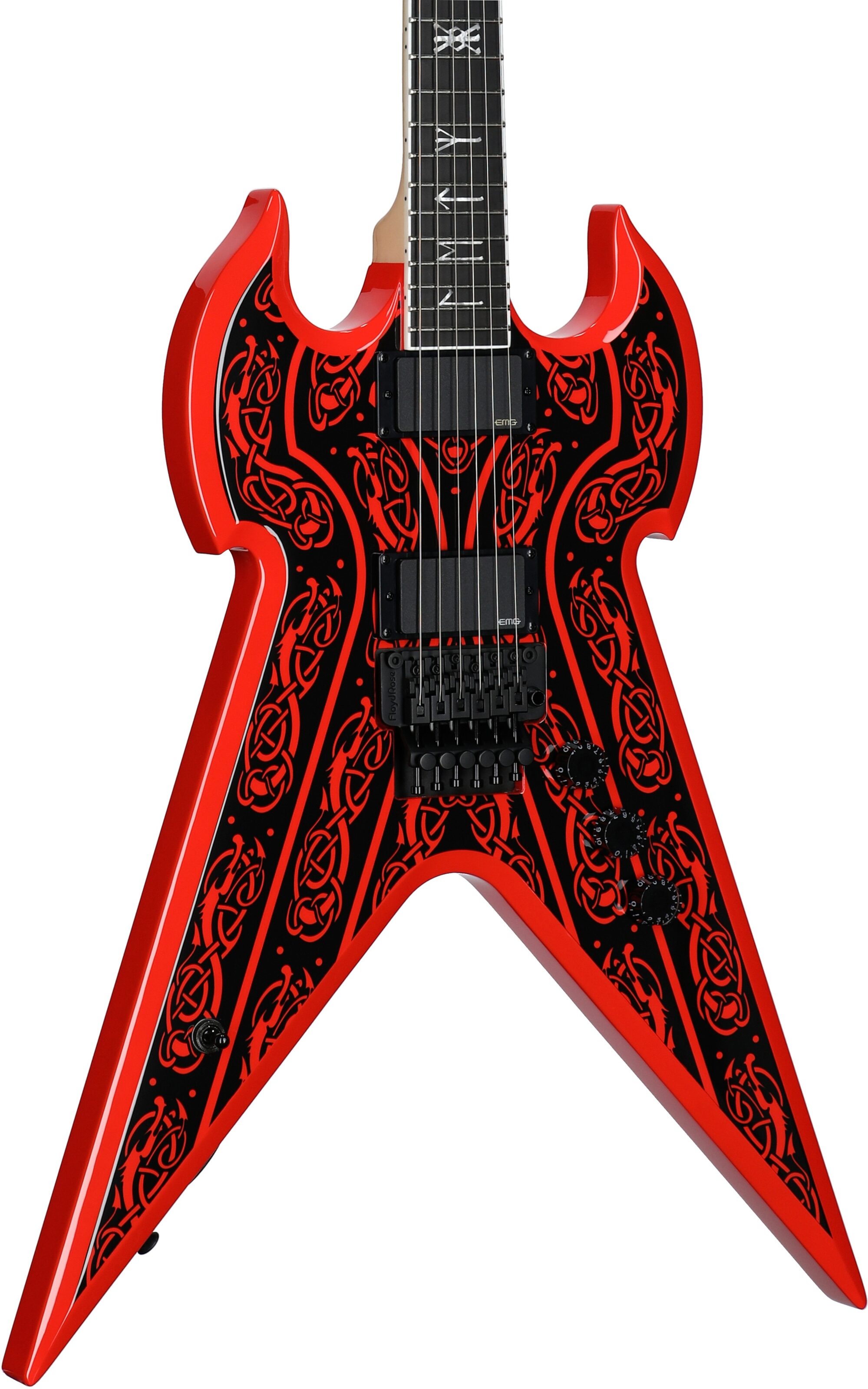 Wylde Audio Warhammer FR Electric Guitar, Norse Dragon Pinstripe Red, Open Box (Good), Full Left Front