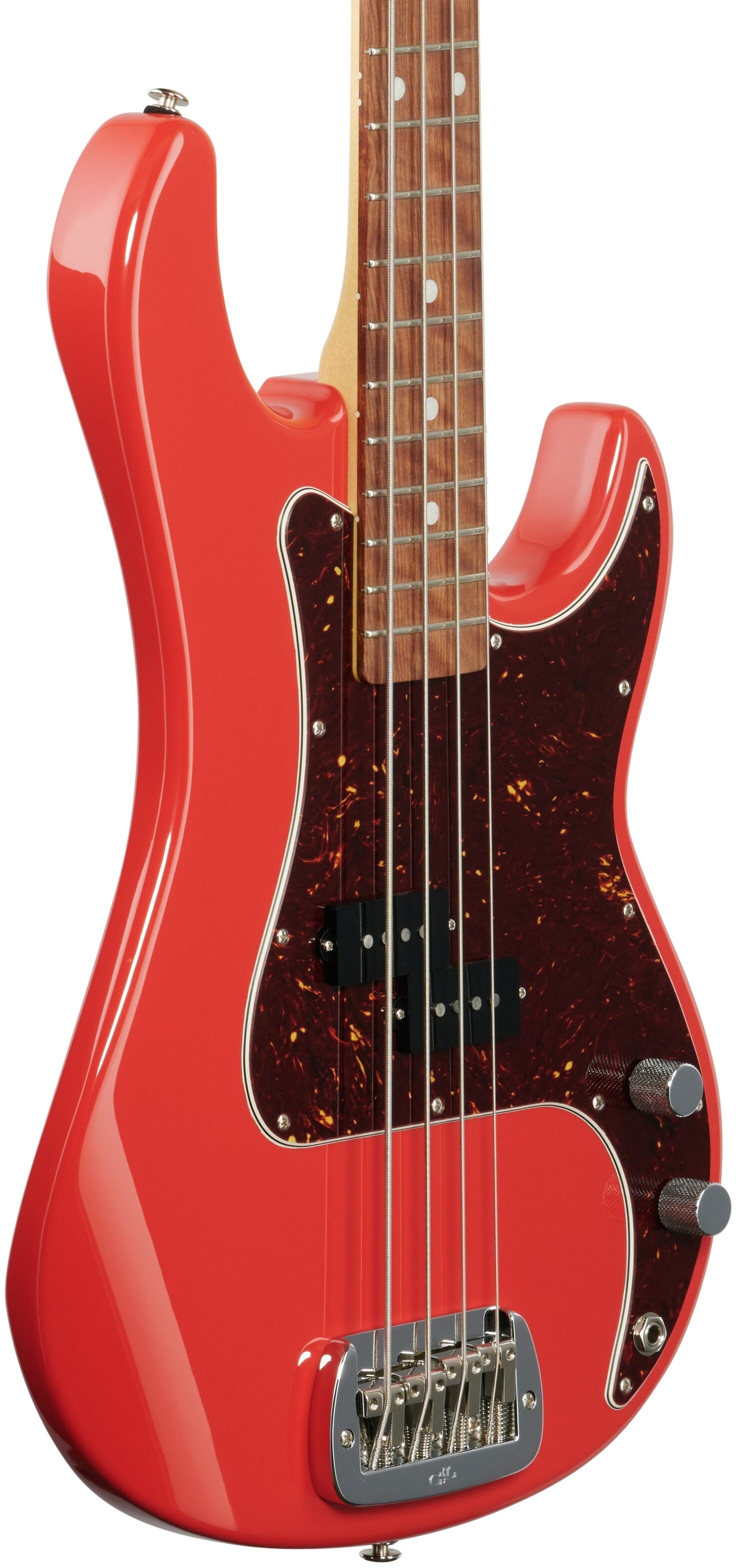 G&L Fullerton Deluxe LB-100 Bass Guitar (with Gig Bag), Fullerton Red, Full Left Front