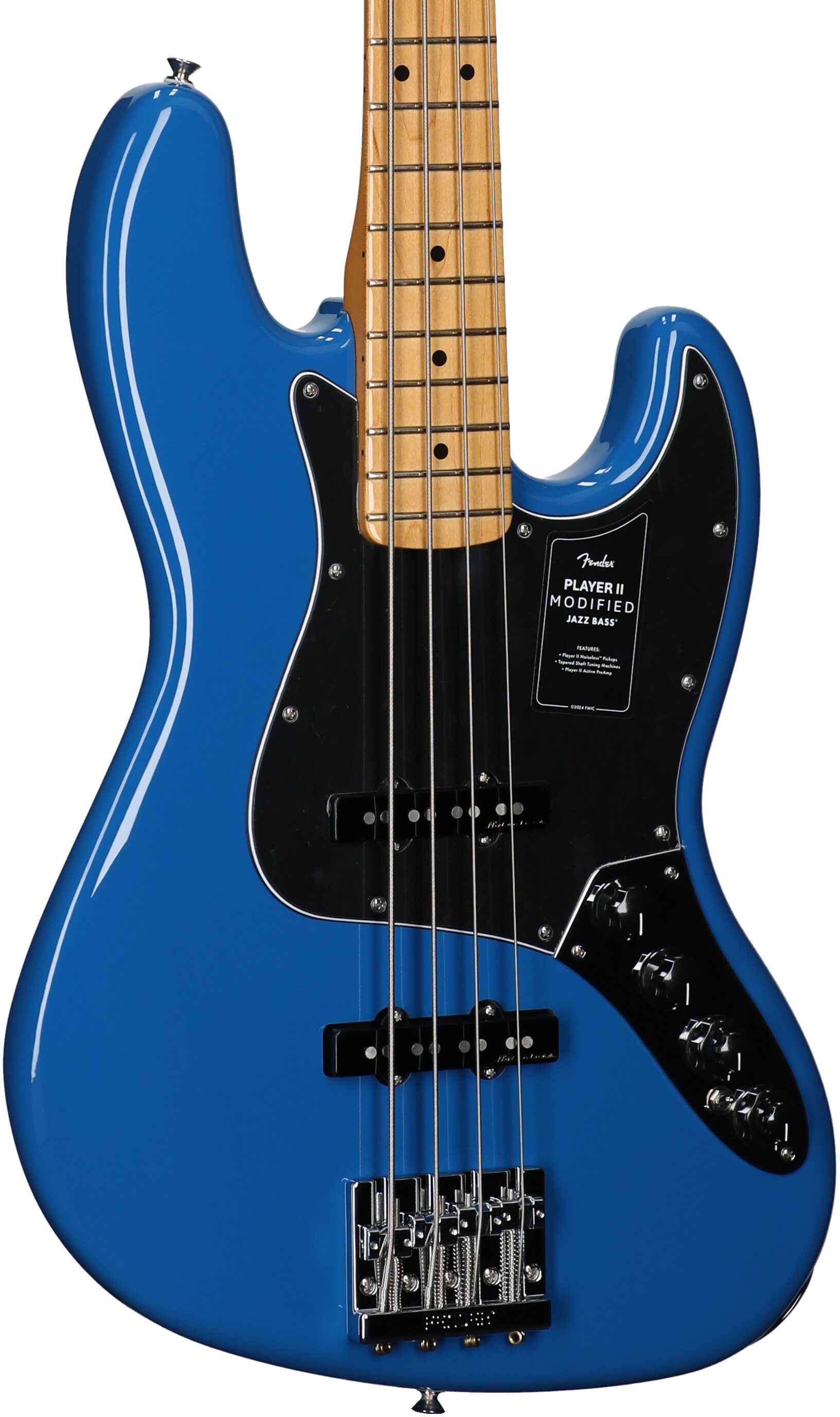 Fender Player II Modified Active Jazz Electric Bass, Maple Fingerboard (with Gig Bag), Electric Blue, Full Left Front