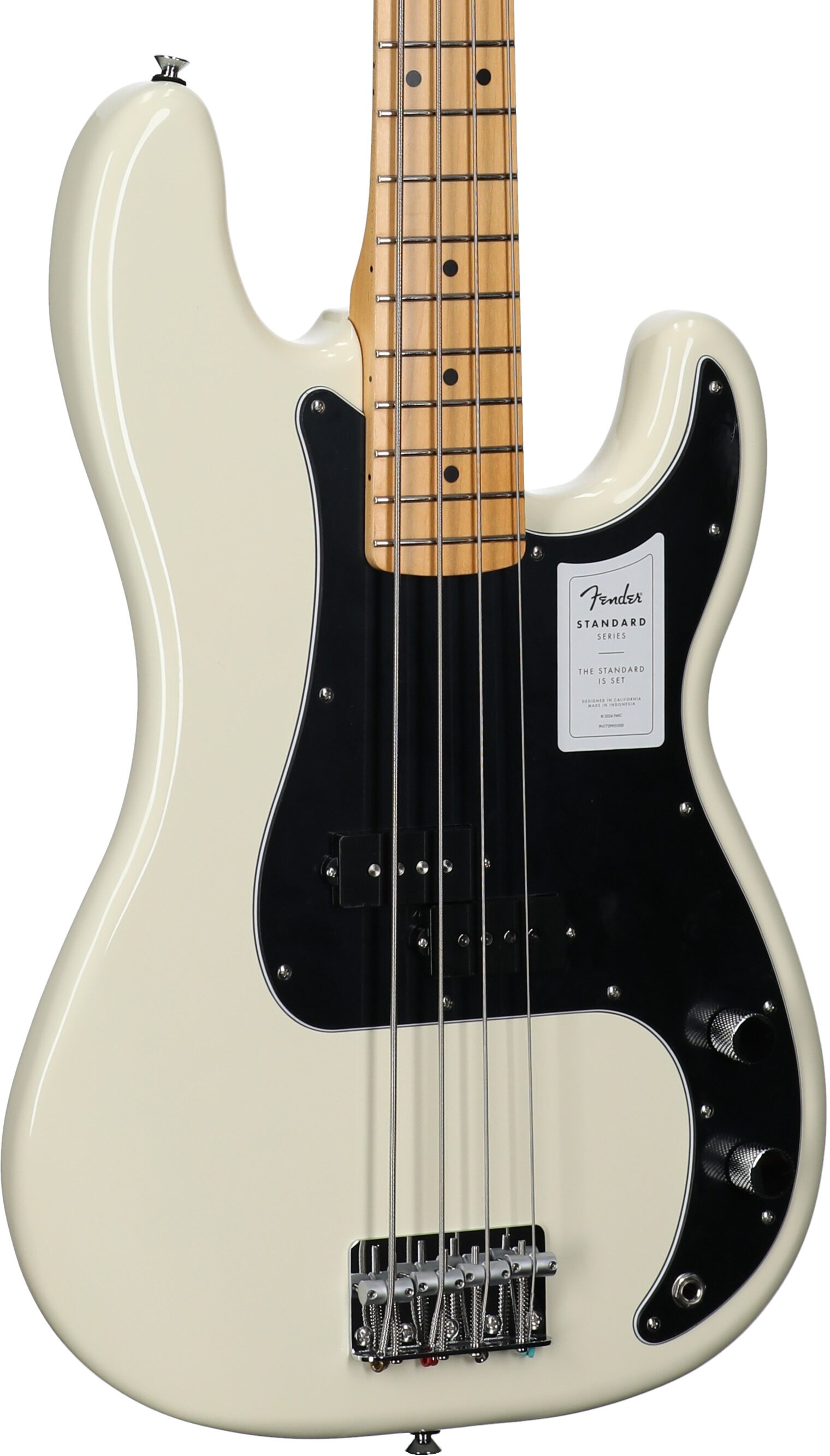 Fender Standard Precision Bass Guitar, Maple Fingerboard, Olympic White, Full Left Front