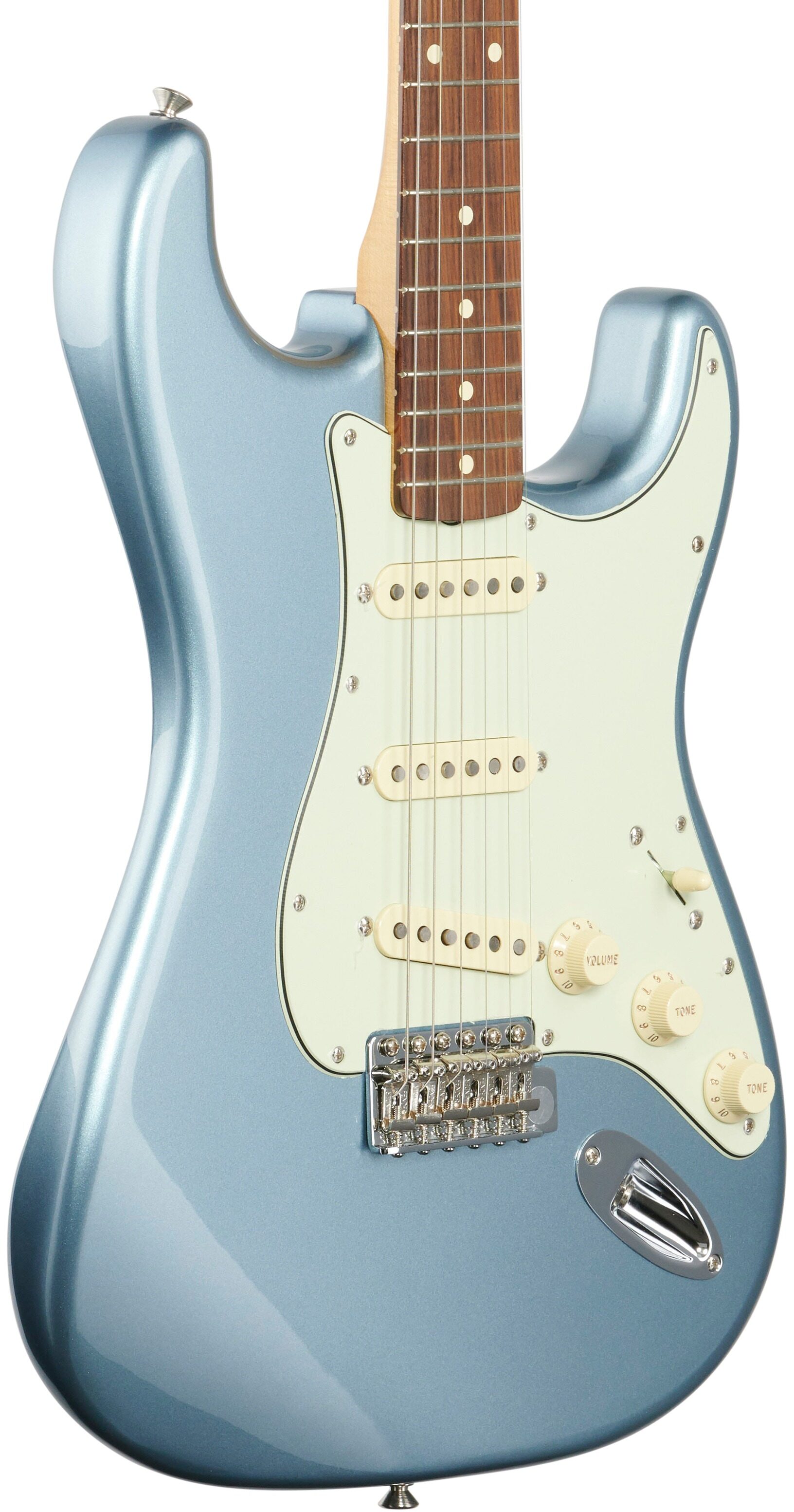 Fender Vintera '60s Stratocaster Electric Guitar, Pau Ferro (with Gig Bag), Ice Blue Metallic, Full Left Front