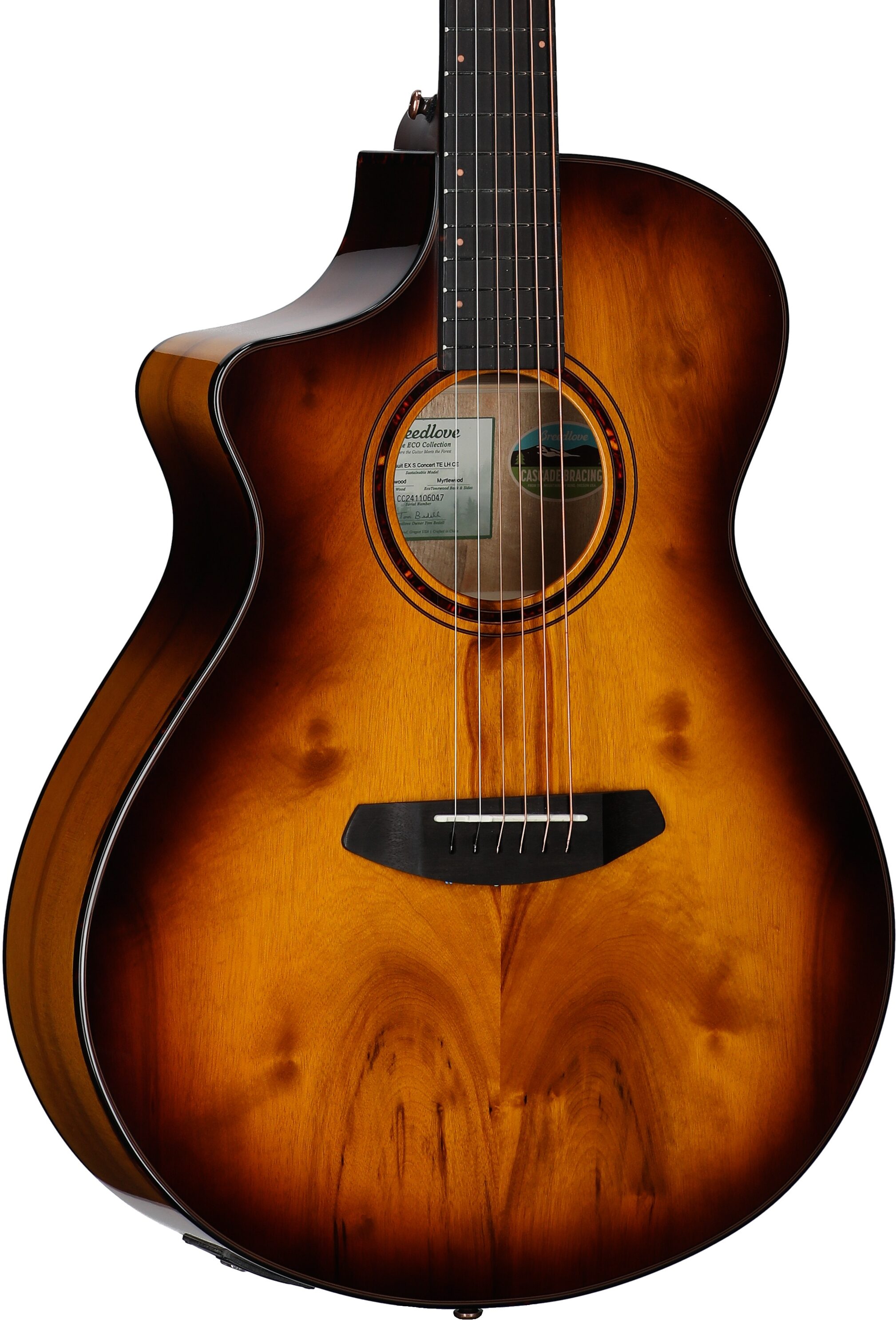 Breedlove Pursuit Exotic S Concert Acoustic-Electric Guitar, Left-Handed, Tigers Eye, Full Left Front