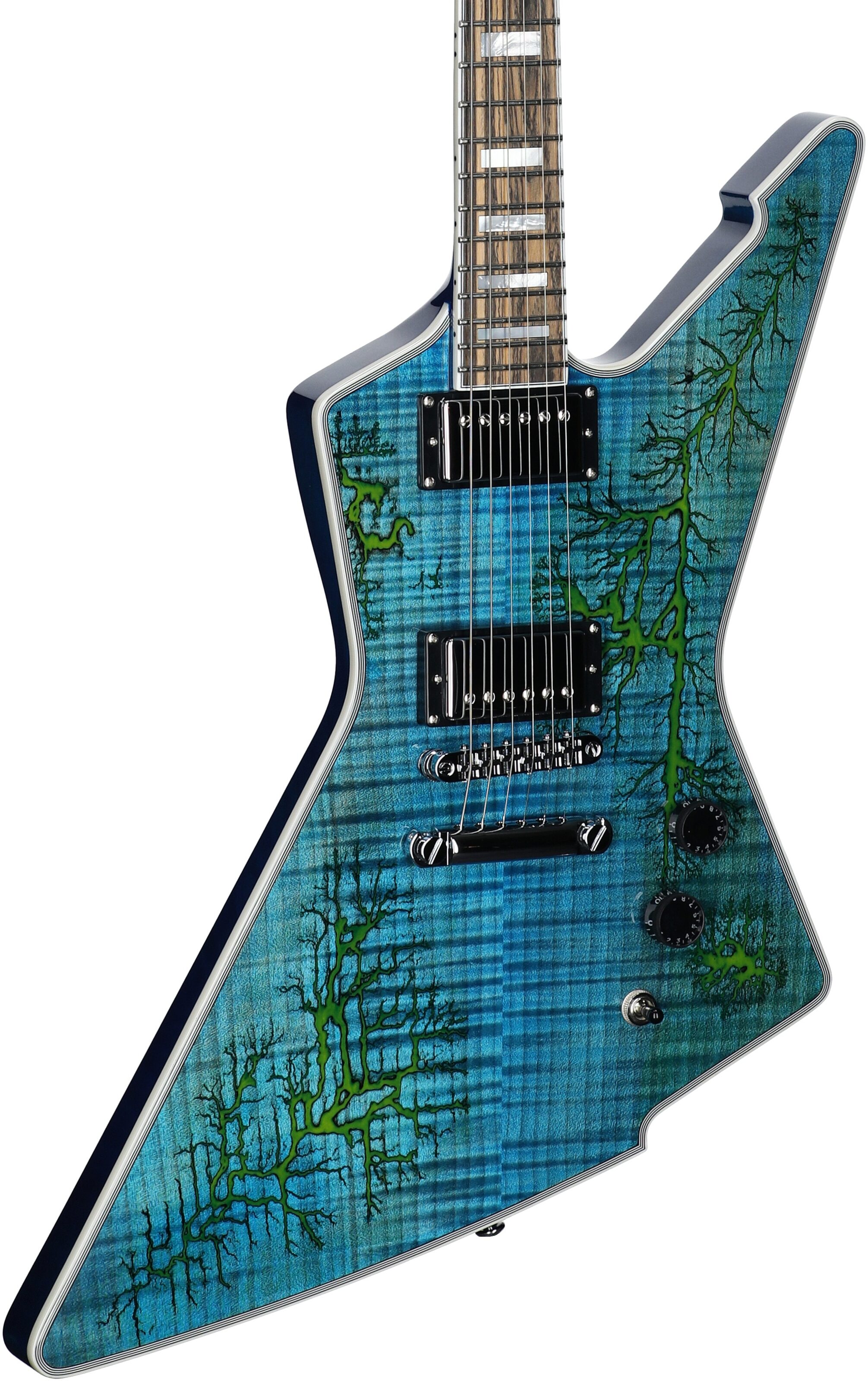 Schecter E-1 Electro-Resin Electric Guitar, Transparent Blue, Full Left Front