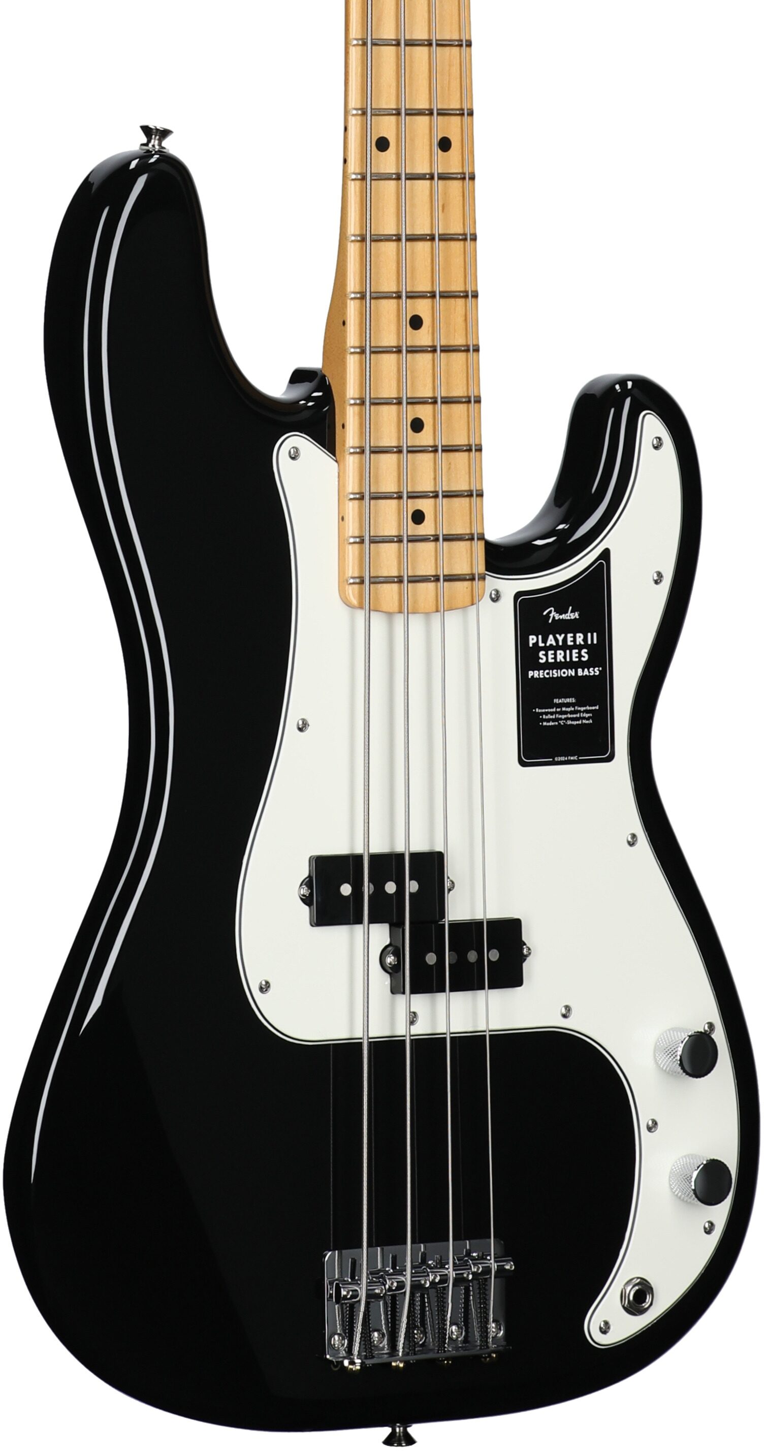 Fender Player II Precision Electric Bass, with Maple Fingerboard, Black, Full Left Front