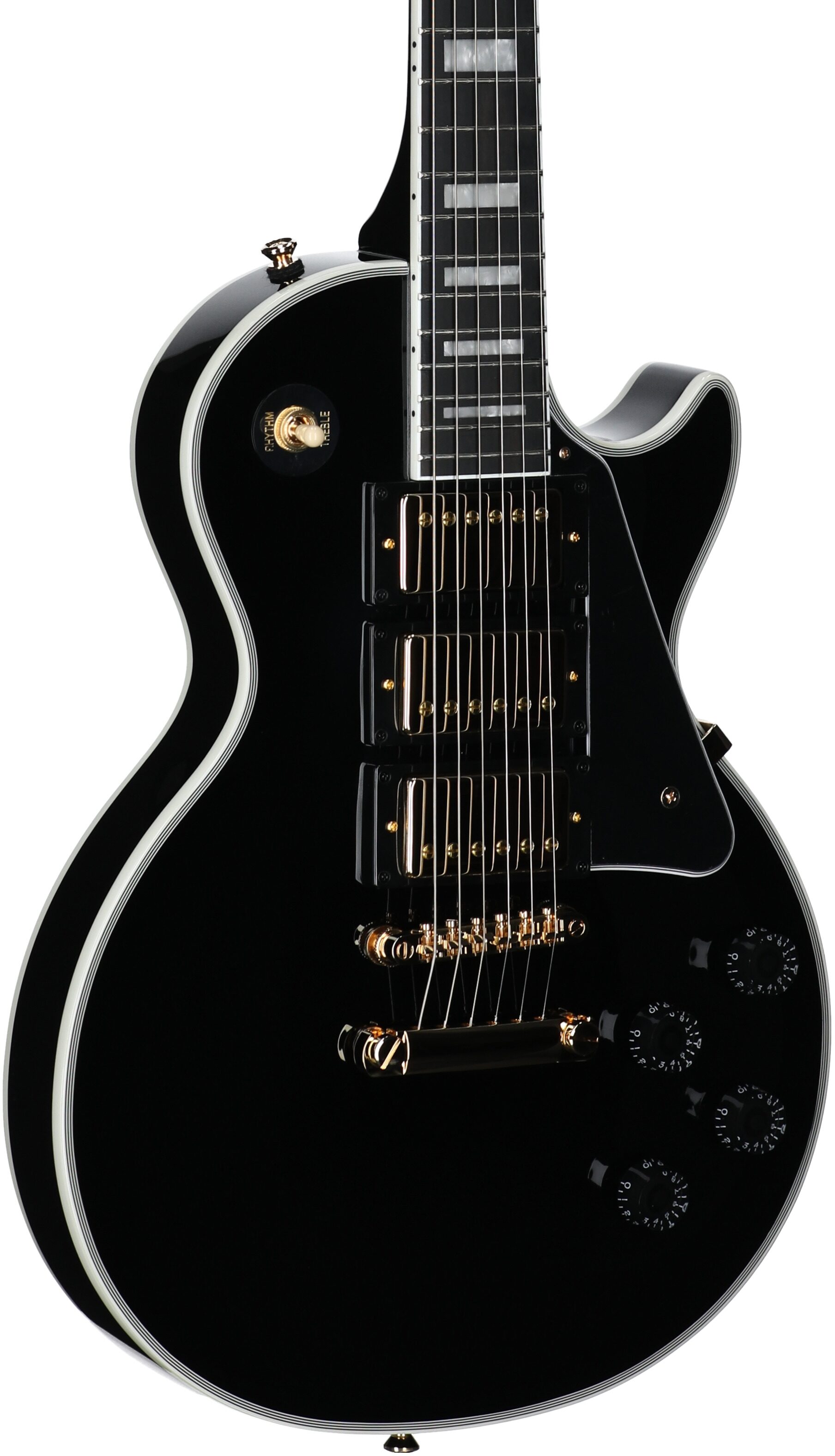 Epiphone Exclusive Les Paul Custom 3-Pickup Electric Guitar (with Soft Case), Ebony, Full Left Front