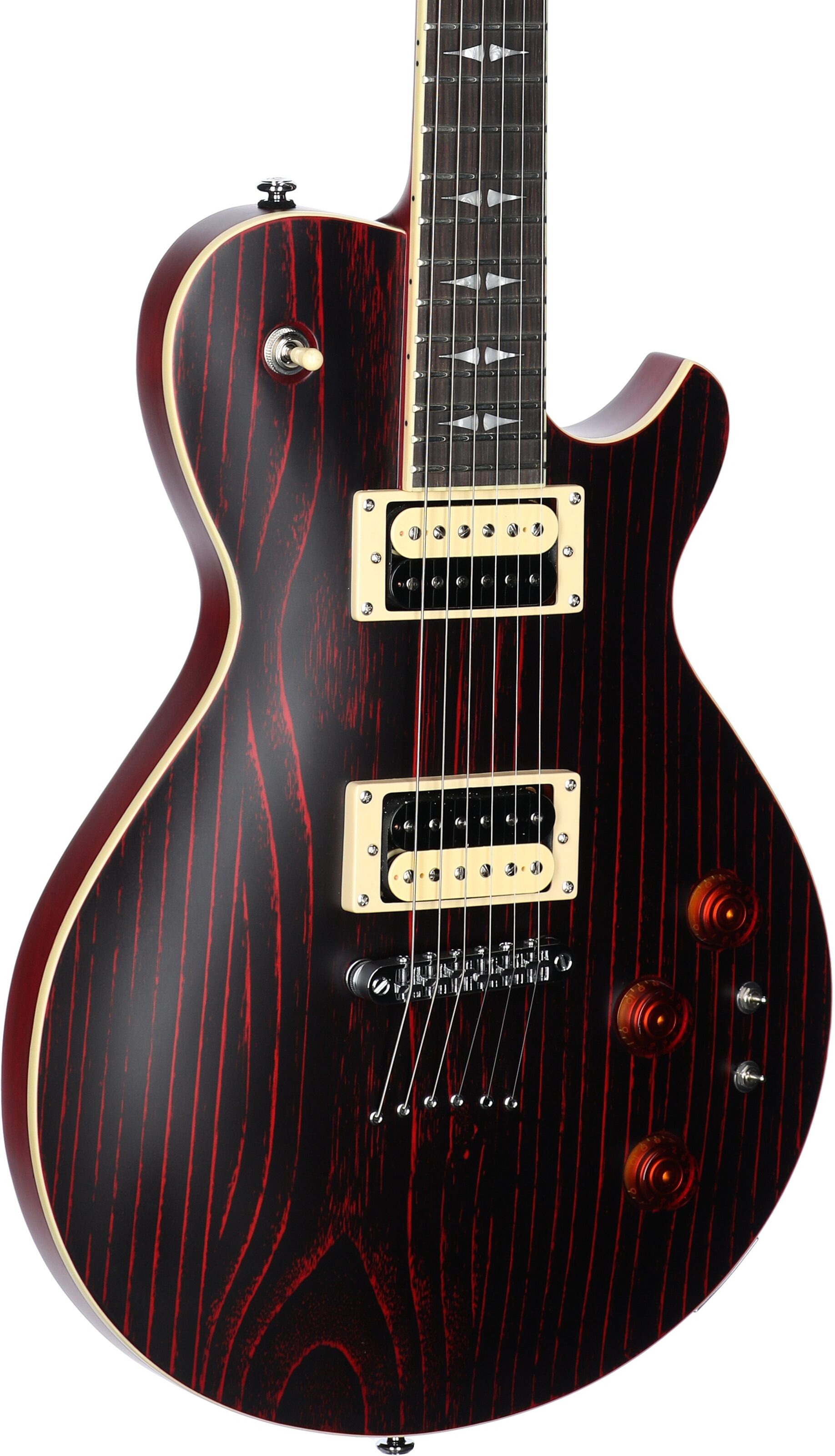 Michael Kelly Patriot Decree SB Slim Body Open Pore Electric Guitar, Transparent Red, Full Left Front