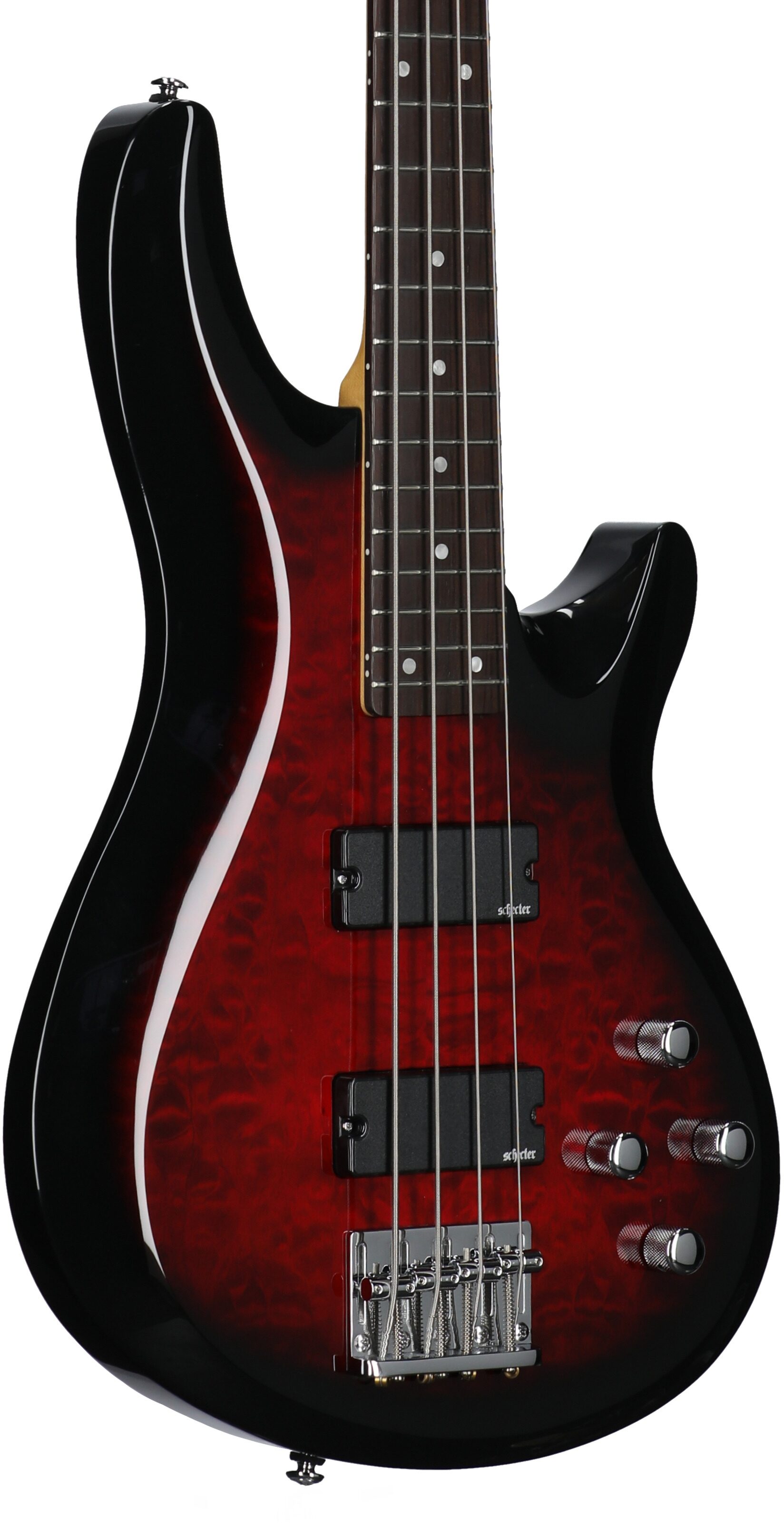 Schecter C-4 Plus Bass Guitar, See Through Cherry Burst, Full Left Front