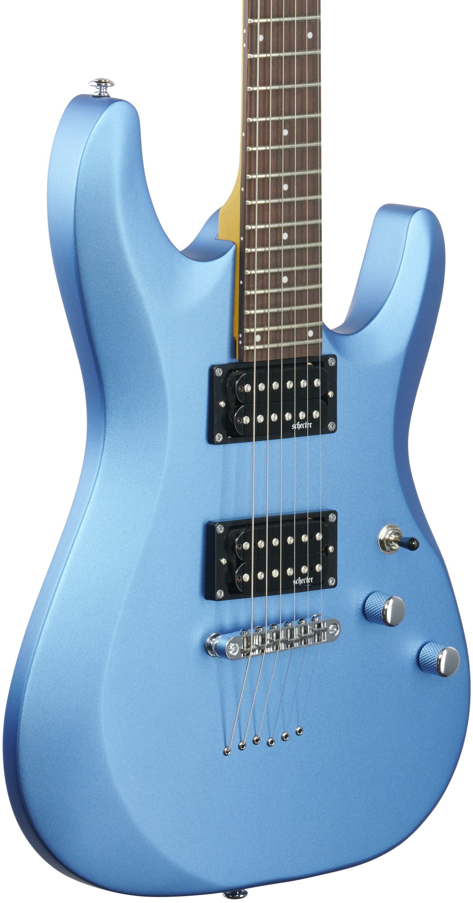 Schecter C-6 Deluxe Electric Guitar, Satin Metallic Light Blue, Full Left Front