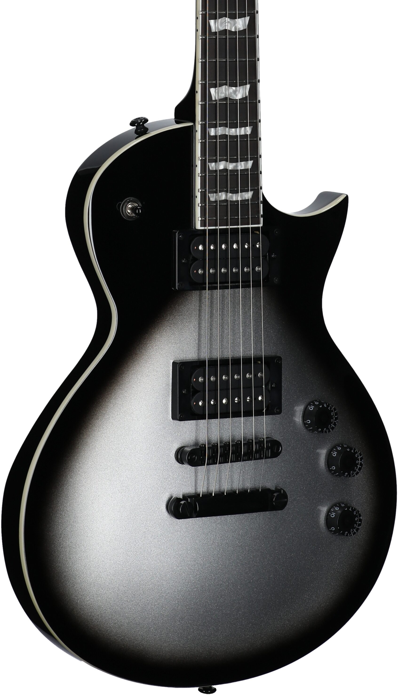 ESP LTD EC-256FM Electric Guitar, Silver Sunburst Teardrop, Full Left Front