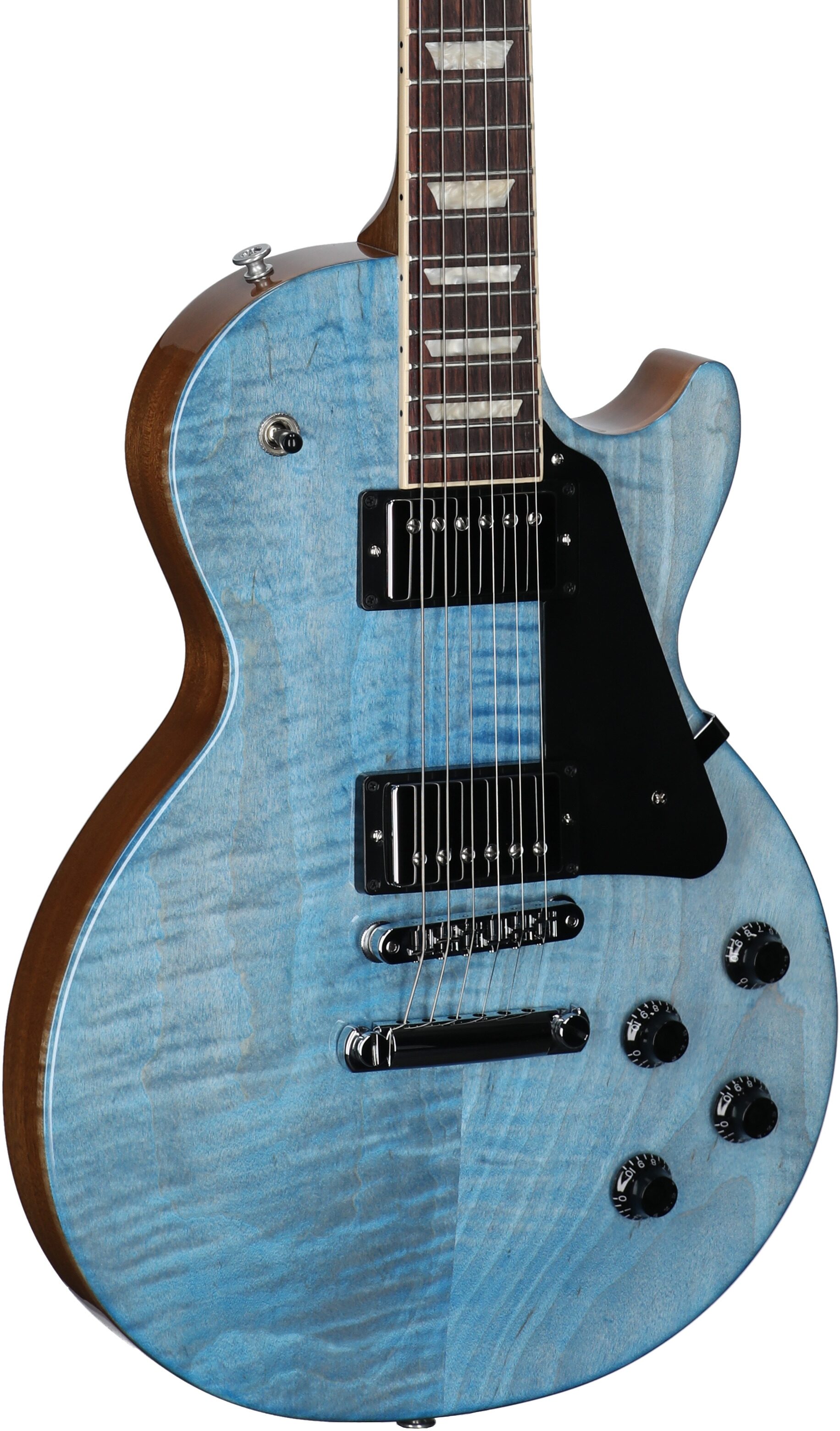 Gibson Exclusive Les Paul Studio Figured Electric Guitar (with Soft Case), Figured Ocean Blue, Full Left Front