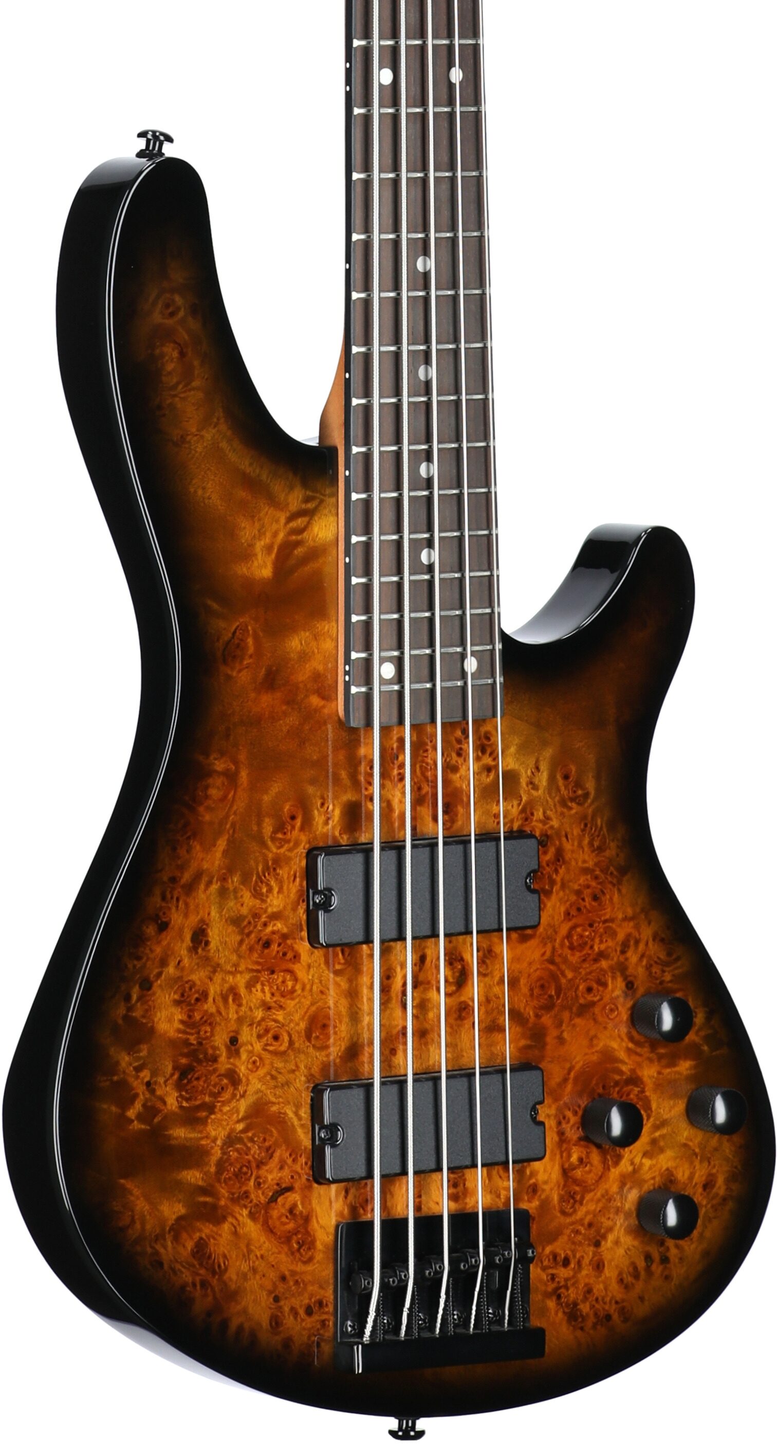 Schecter C-5 Standard Electric Bass, 5-String, Tobacco Burl, Full Left Front
