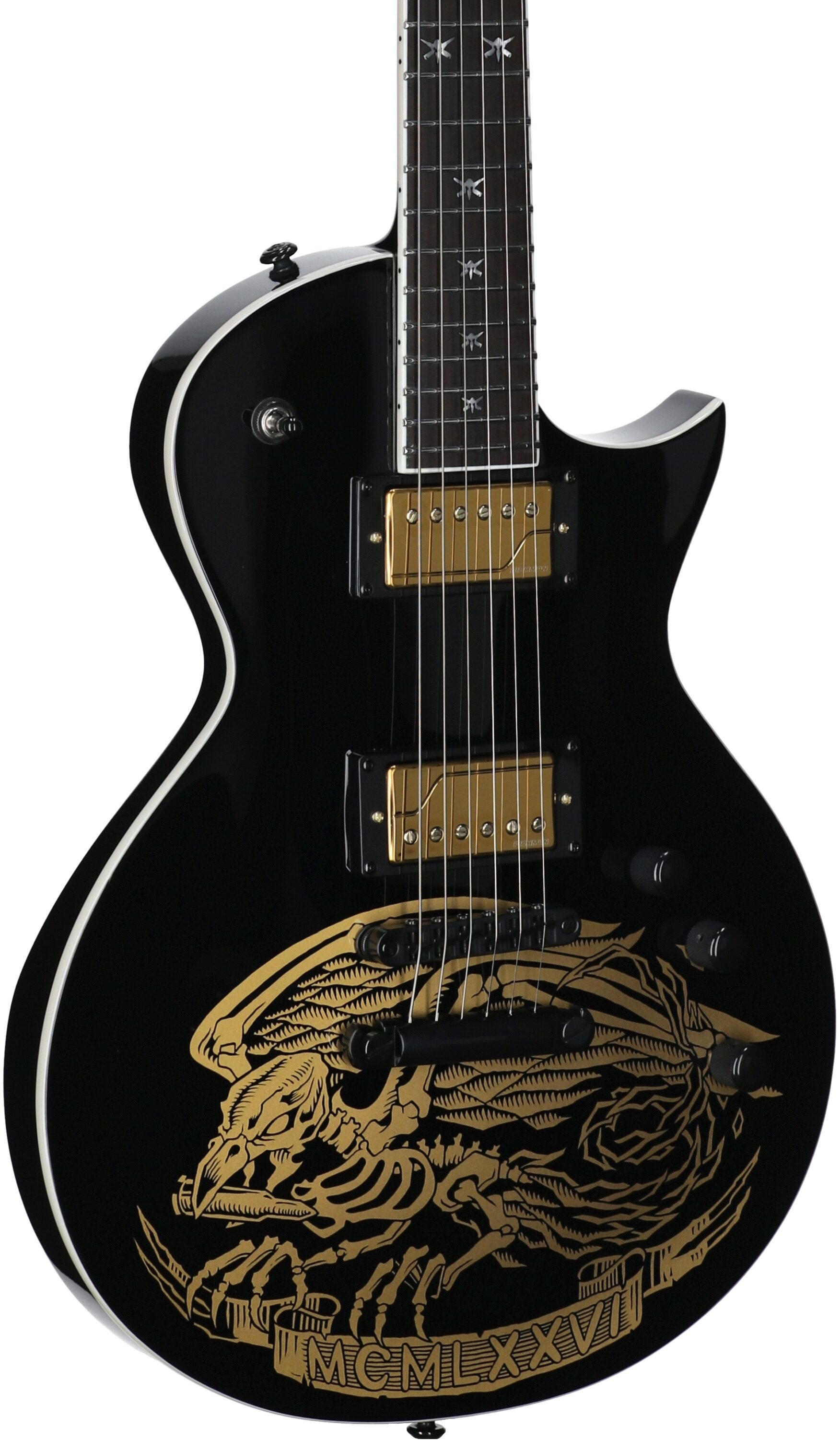 ESP LTD Will Adler Warbird Electric Guitar, Black and Gold, Full Left Front