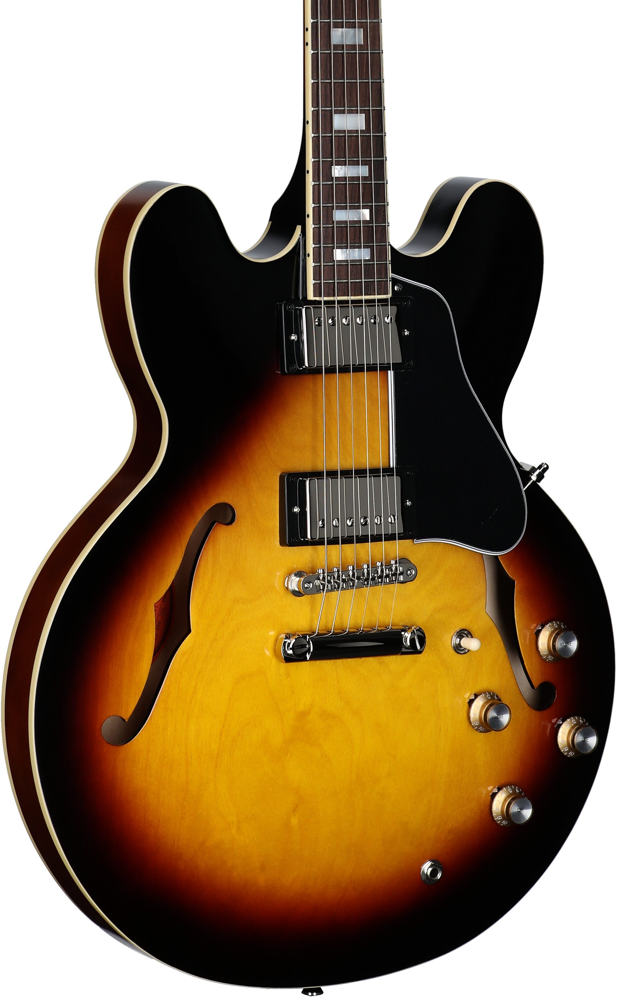 Epiphone Inspired by Gibson Custom 1962 ES-335 Reissue Electric Guitar (with Case), Vintage Burst, Full Left Front