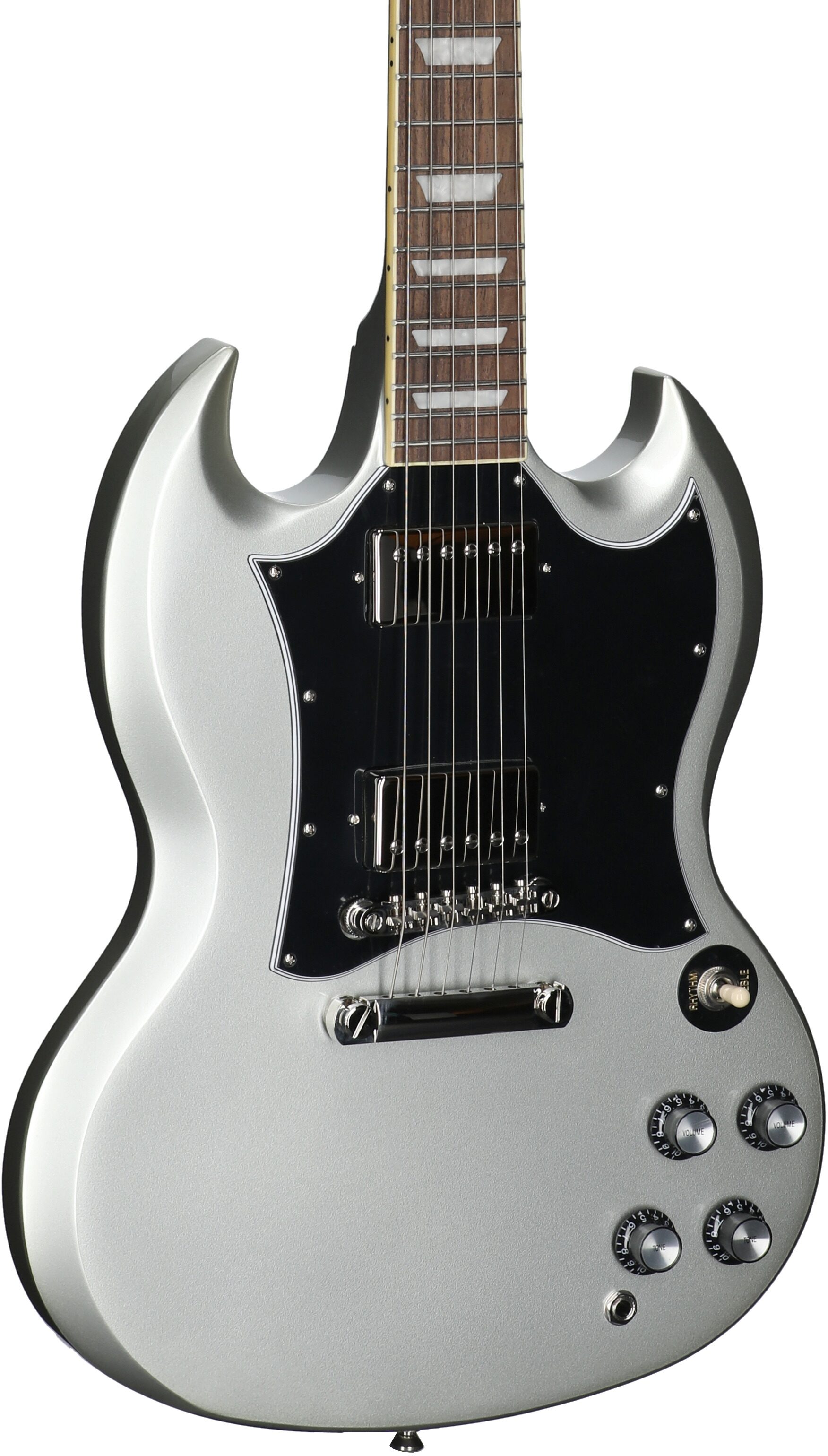 Epiphone Inspired by Gibson SG Standard Electric Guitar (with Gig Bag), Silver Mist, Full Left Front