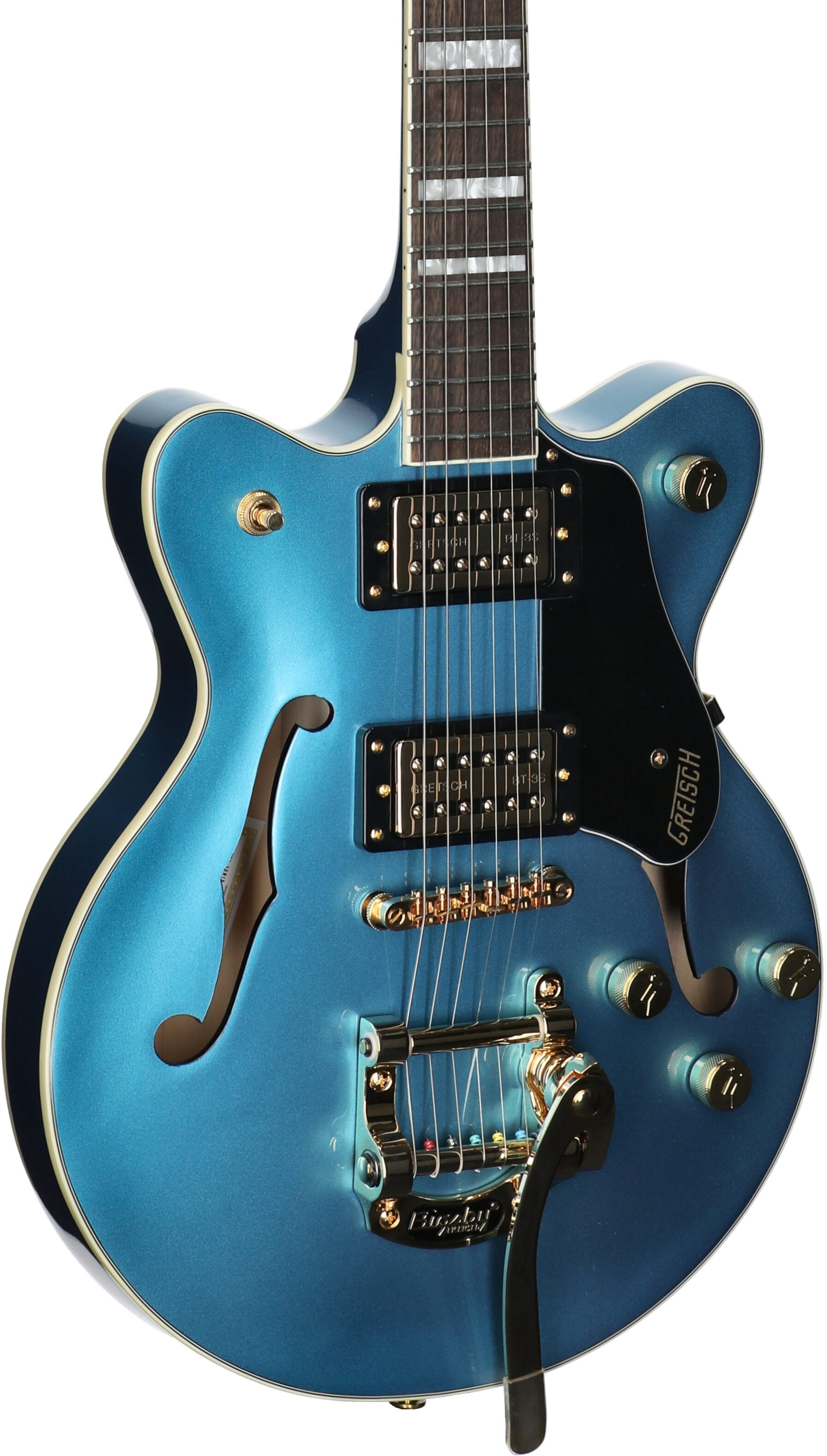 Gretsch G2655T Streamliner Center Block Junior Electric Guitar with Bigsby Tremolo, Riviera Blue, Full Left Front