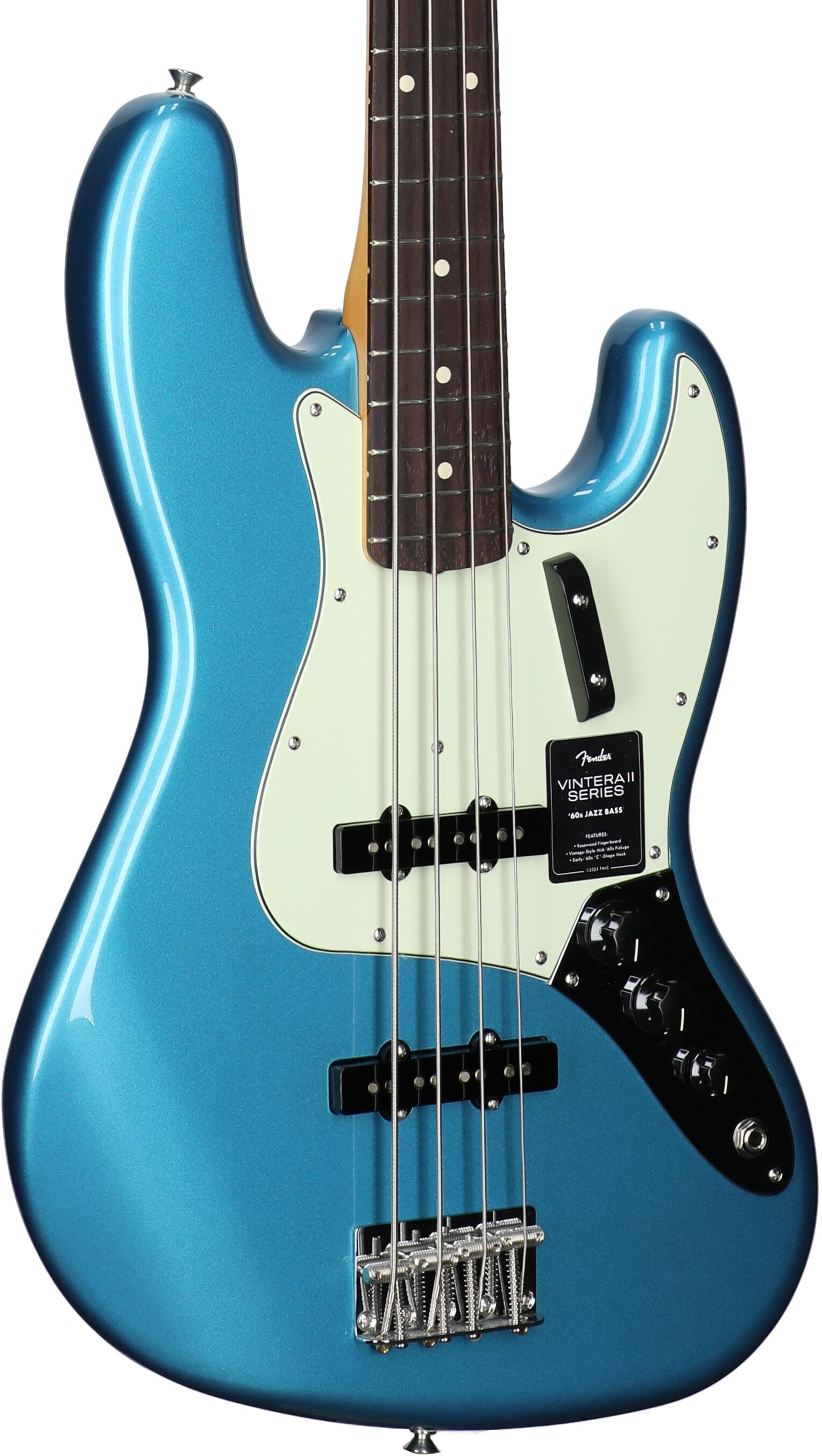 Fender Vintera II '60s Jazz Electric Bass, Rosewood Fingerboard (with Gig Bag), Lake Placid Blue, Full Left Front