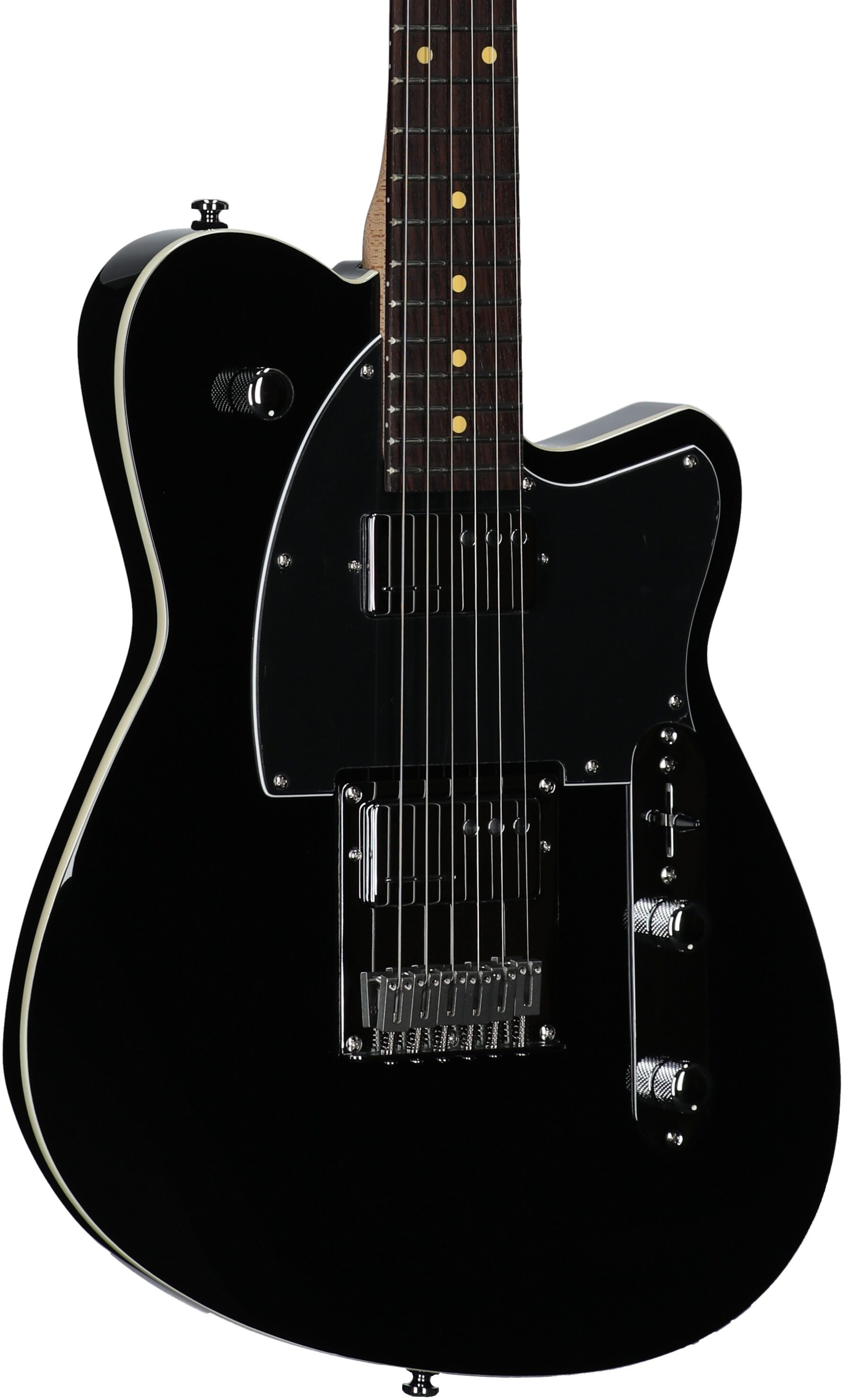 Reverend Crosscut Electric Guitar, Midnight Black, Rosewood Fretboard, Full Left Front