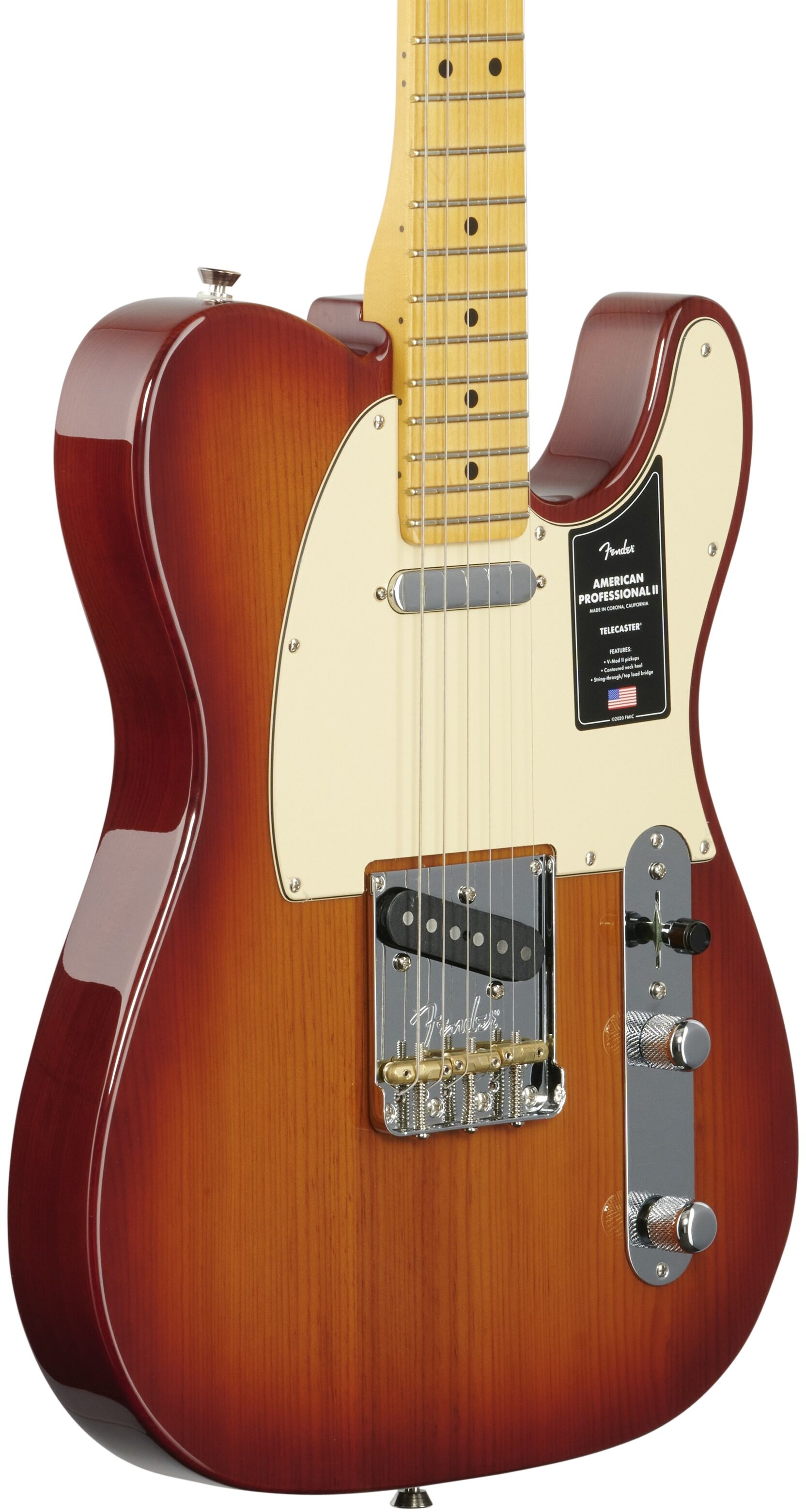 Fender American Professional II Telecaster Electric Guitar, Maple Fingerboard (with Case), Sienna Sunburst, Full Left Front