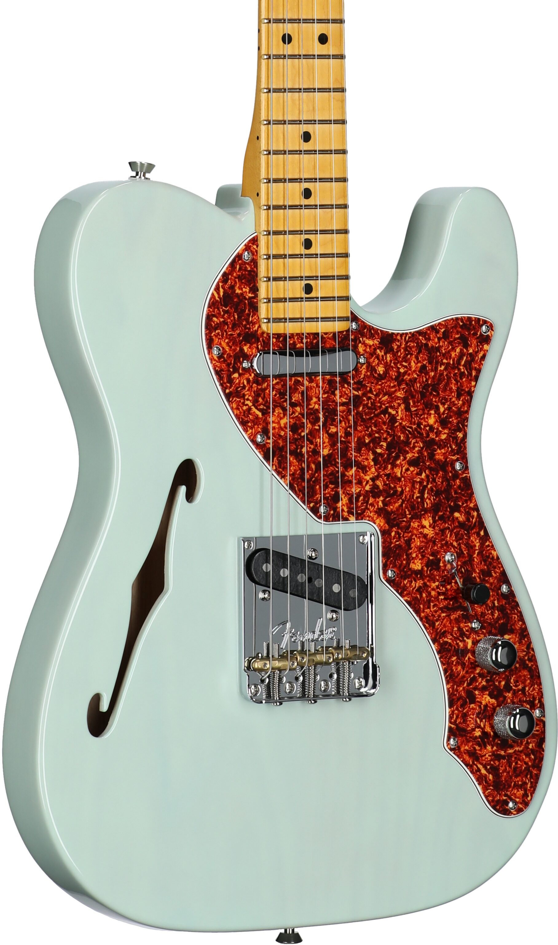 Fender Limited Edition American Pro II Telecaster Thinline Electric Guitar (with Case), Transparent Surf Green, Full Left Front