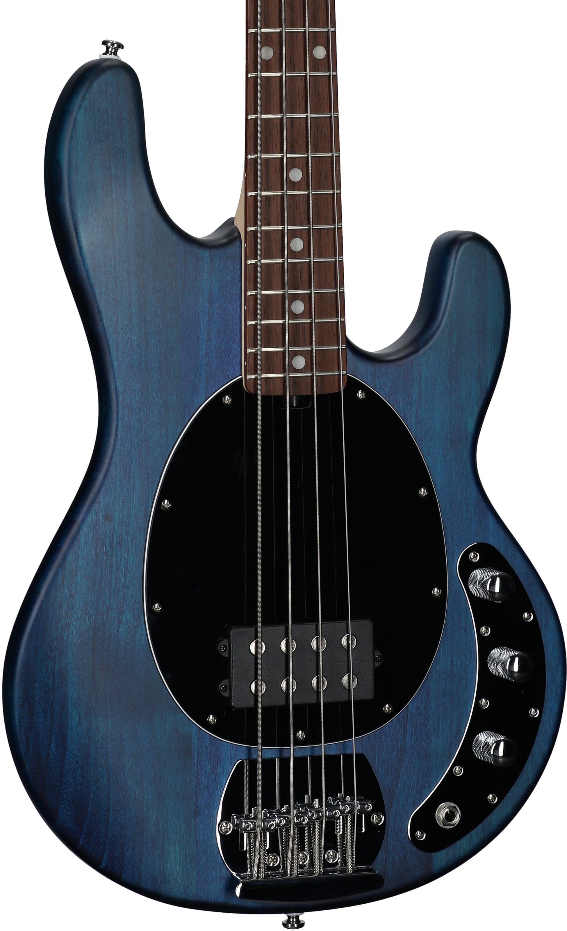 Sterling by Music Man StingRay Electric Bass, Transparent Blue Satin, Scratch and Dent, Full Left Front