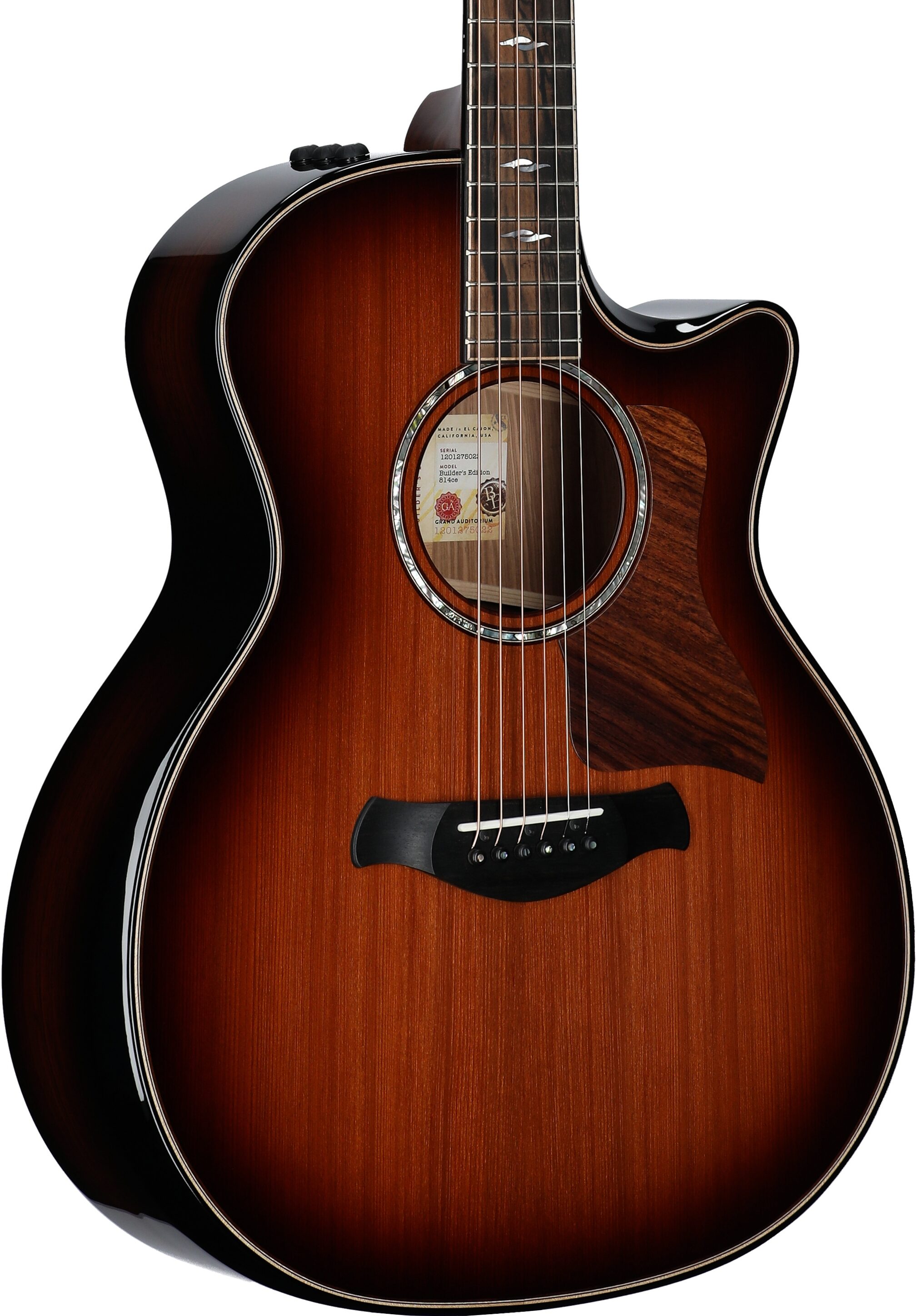 Taylor Builders Edition 814ce Guitar Honduran Rosewood Redwood Acoustic-Electric Guitar, Shaded Edgeburst, Full Left Front