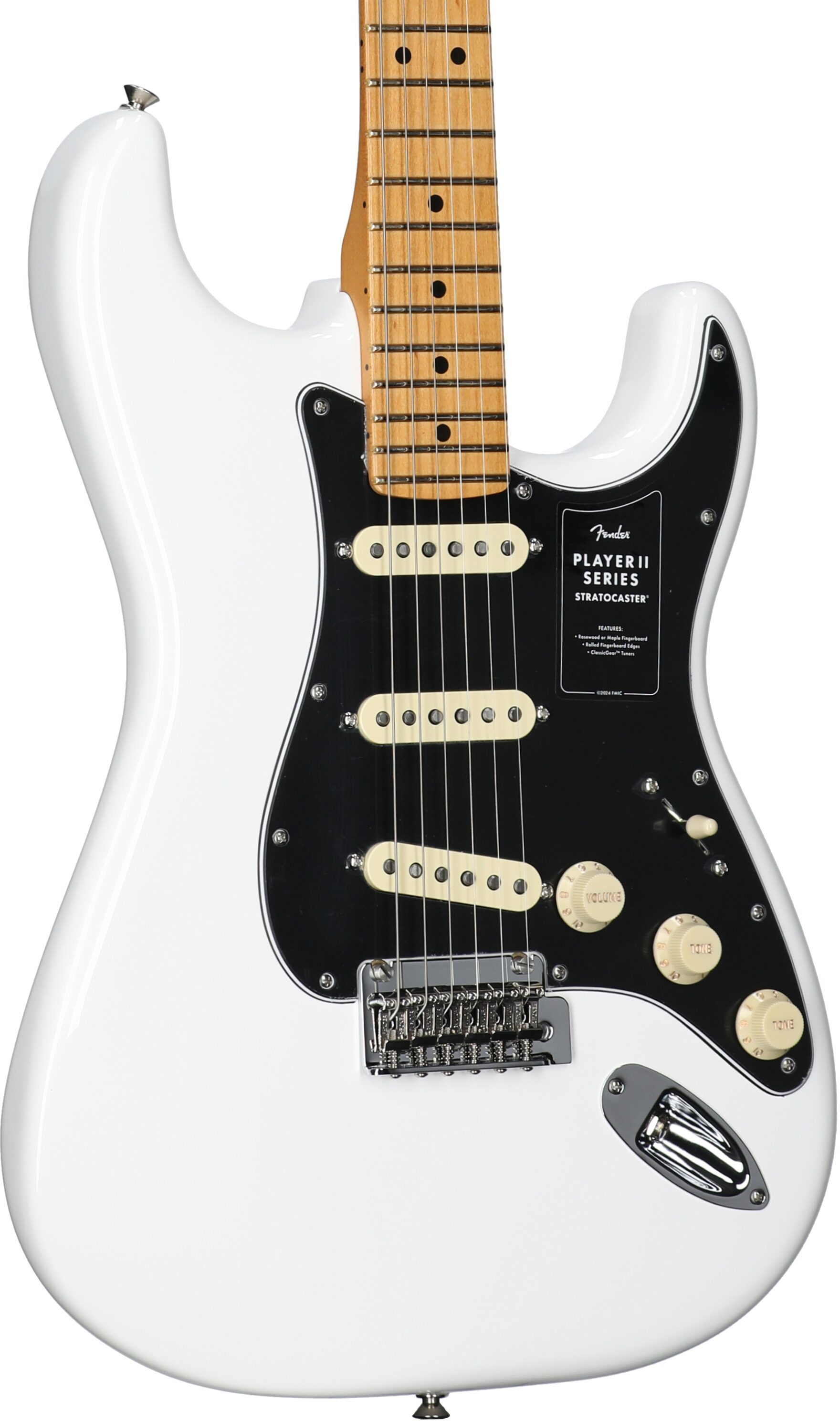 Fender Player II Stratocaster Electric Guitar, with Maple Fingerboard, Polar White, Full Left Front
