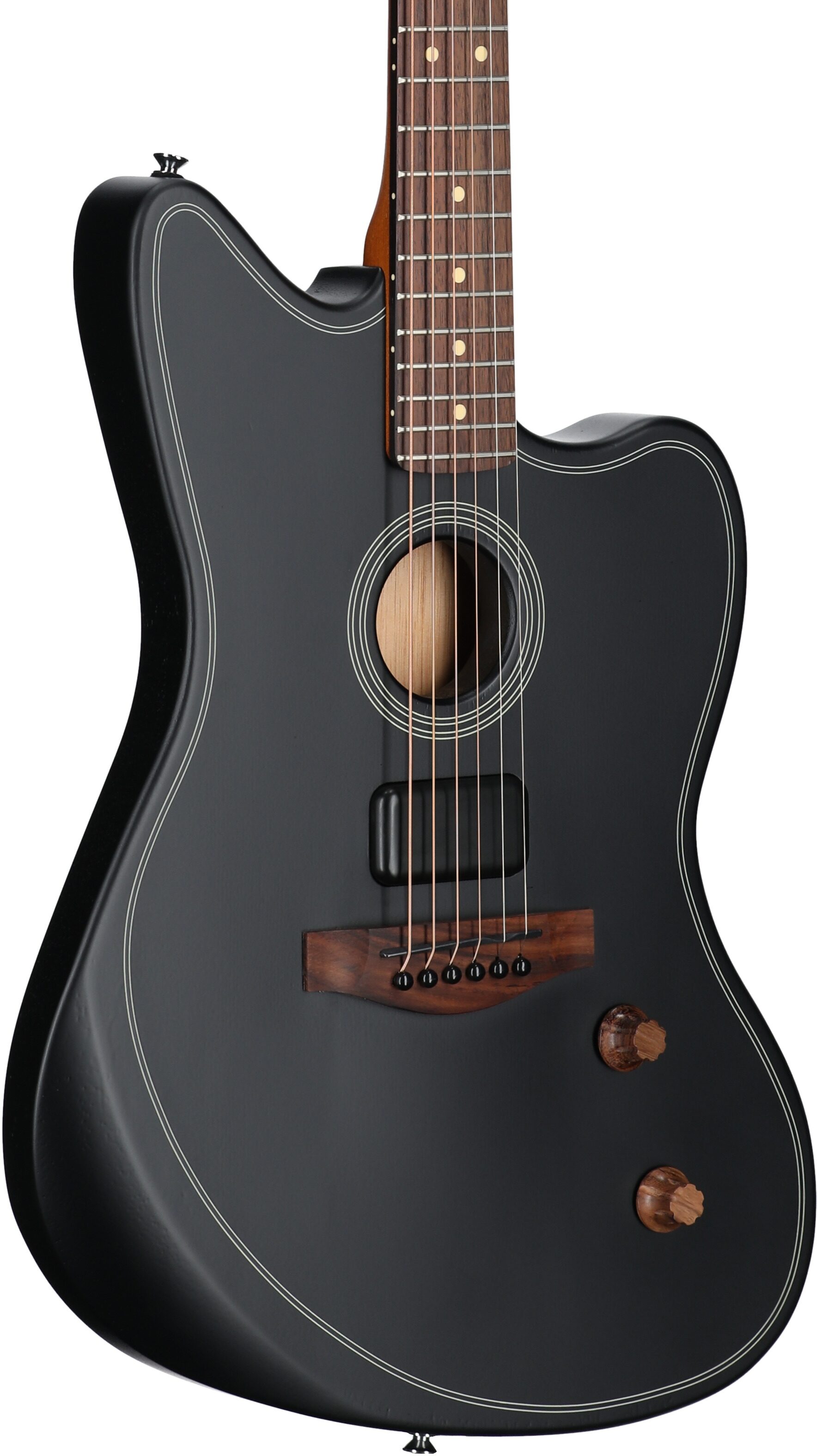Fender Acoustasonic Standard Jazzmaster Acoustic-Electric Guitar, Black, Full Left Front