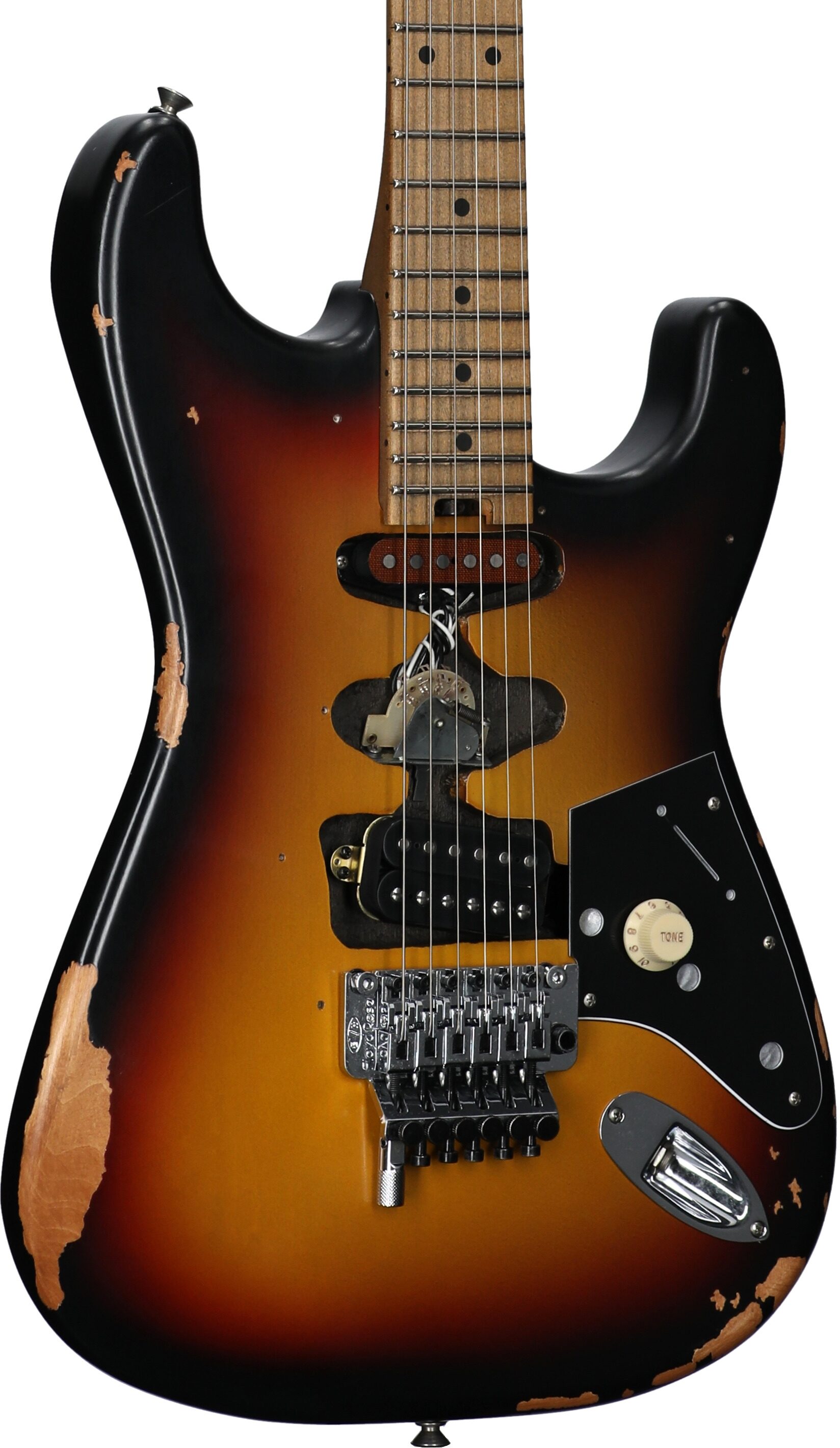 EVH Eddie Van Halen Frankenstein Relic Series Electric Guitar (with Gig Bag), Vintage Sunburst, Full Left Front