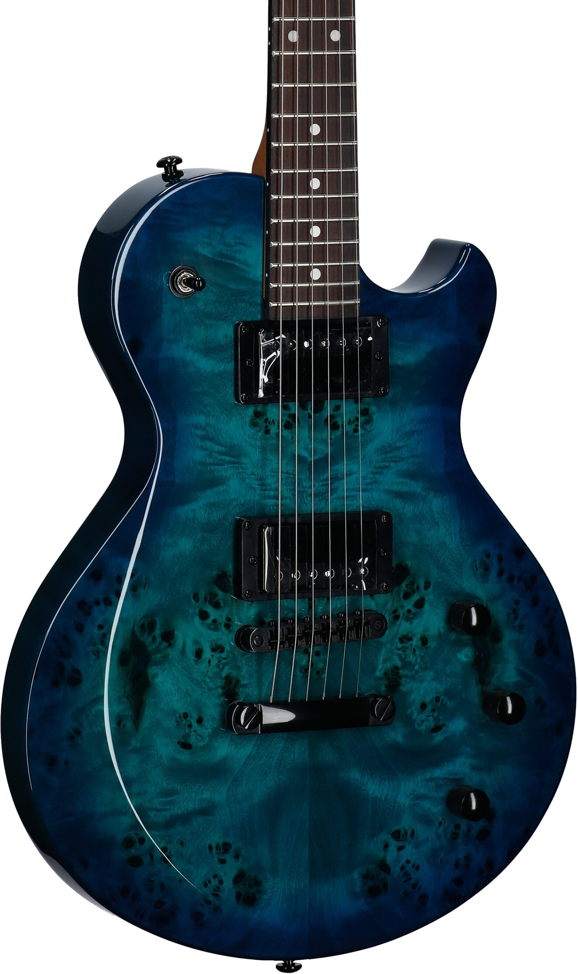 Schecter Solo II Standard Electric Guitar, Ocean Blue Burst Burl, Full Left Front
