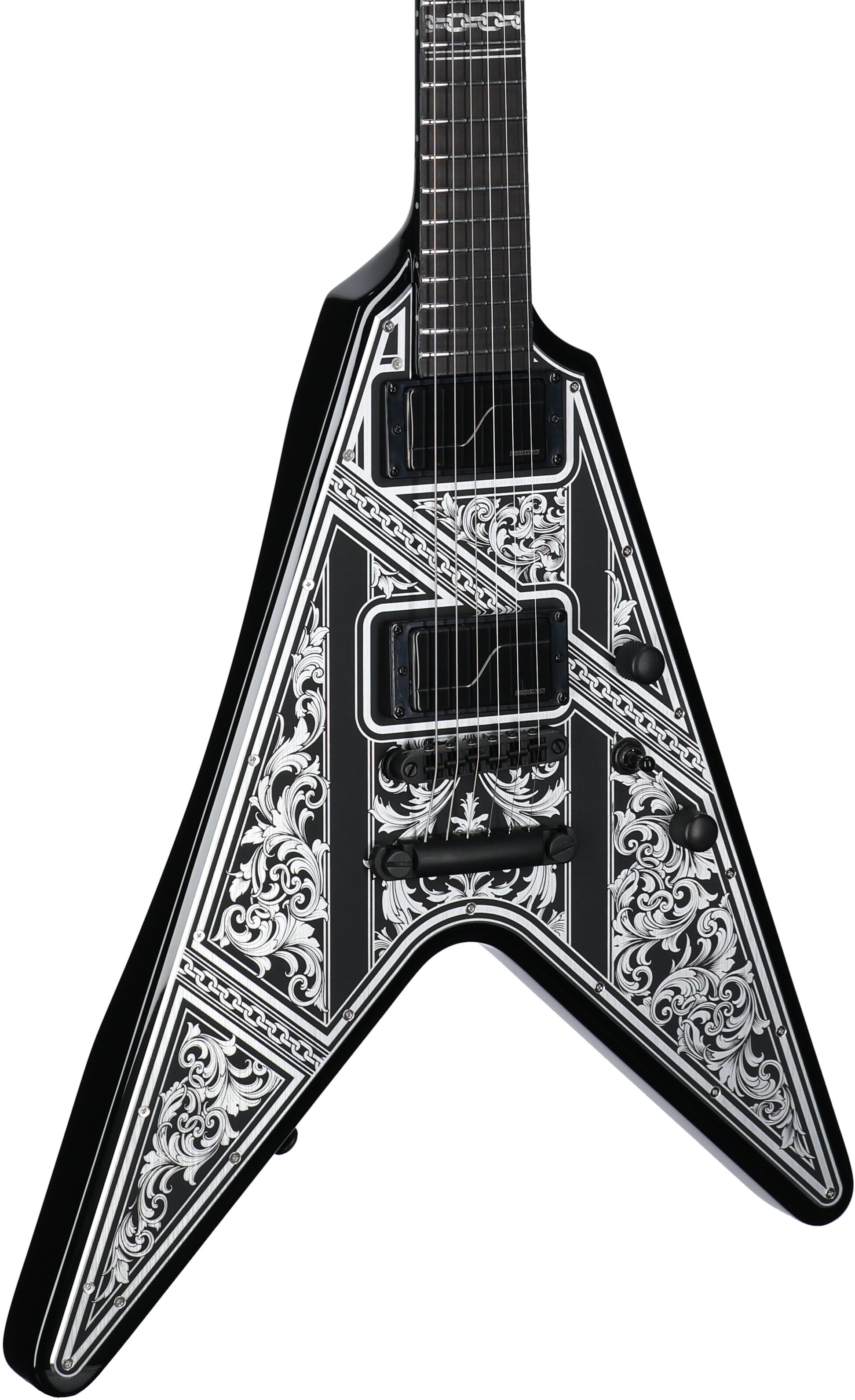 Schecter V-1 Przym Palladium Electric Guitar, Gloss Black, Full Left Front