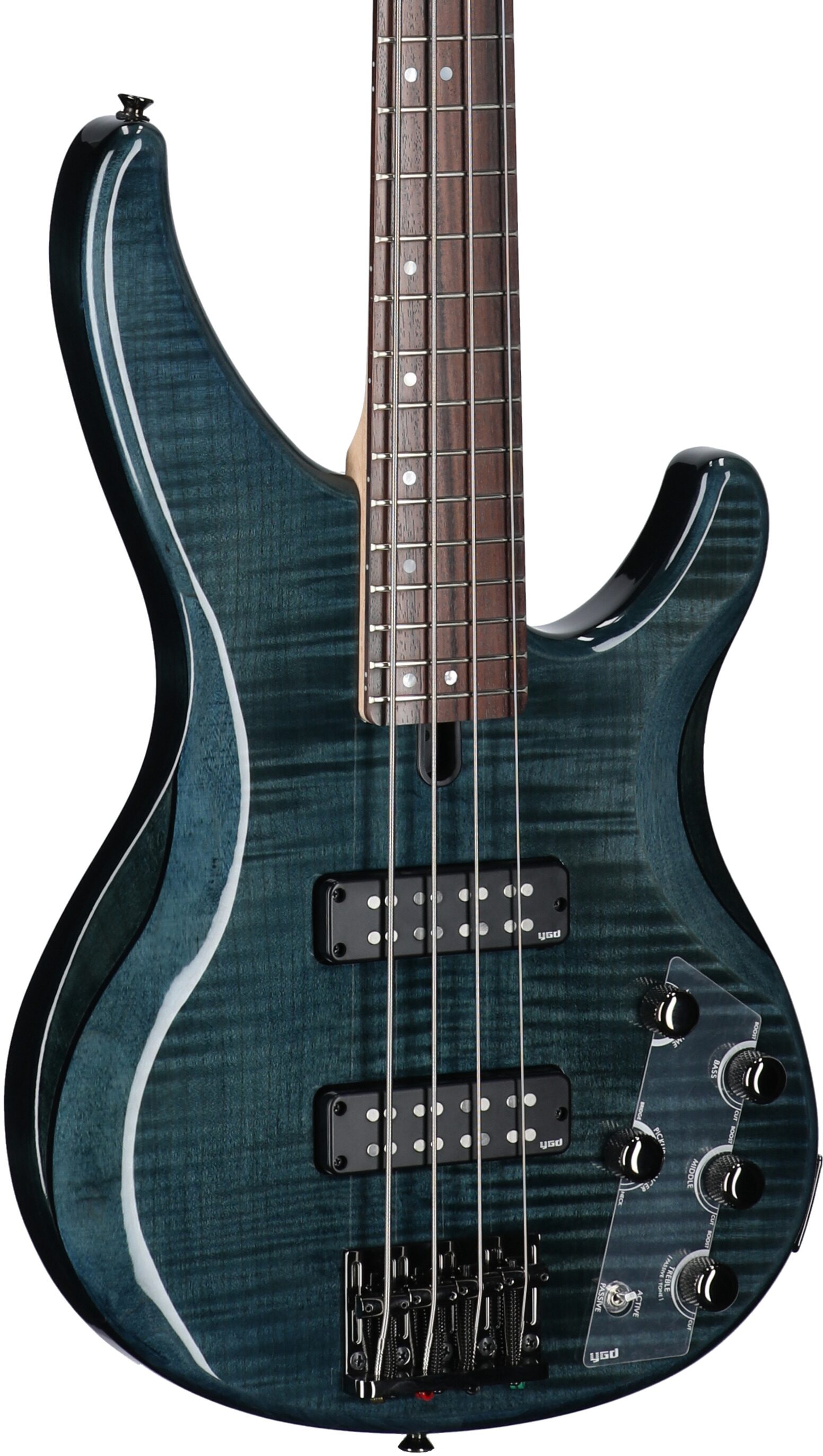 Yamaha TRBX604FM Electric Bass, Indigo Blue, Full Left Front